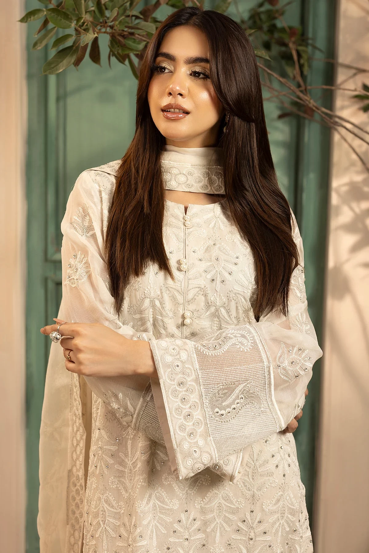 5647-FRAN EMBROIDERED CRINKLE CHIFFON - MWU05647-999-FRAN