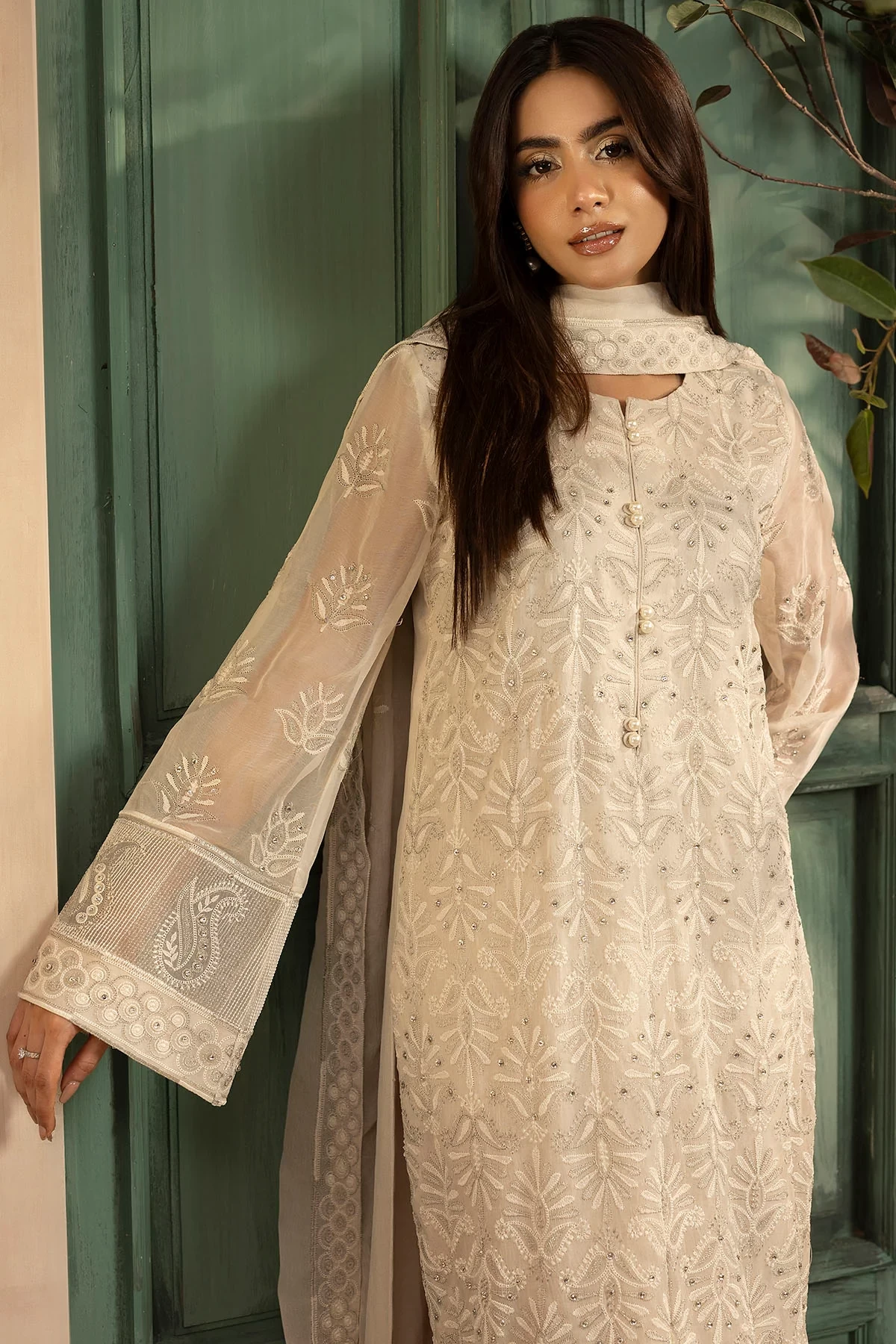 5647-FRAN EMBROIDERED CRINKLE CHIFFON - MWU05647-999-FRAN