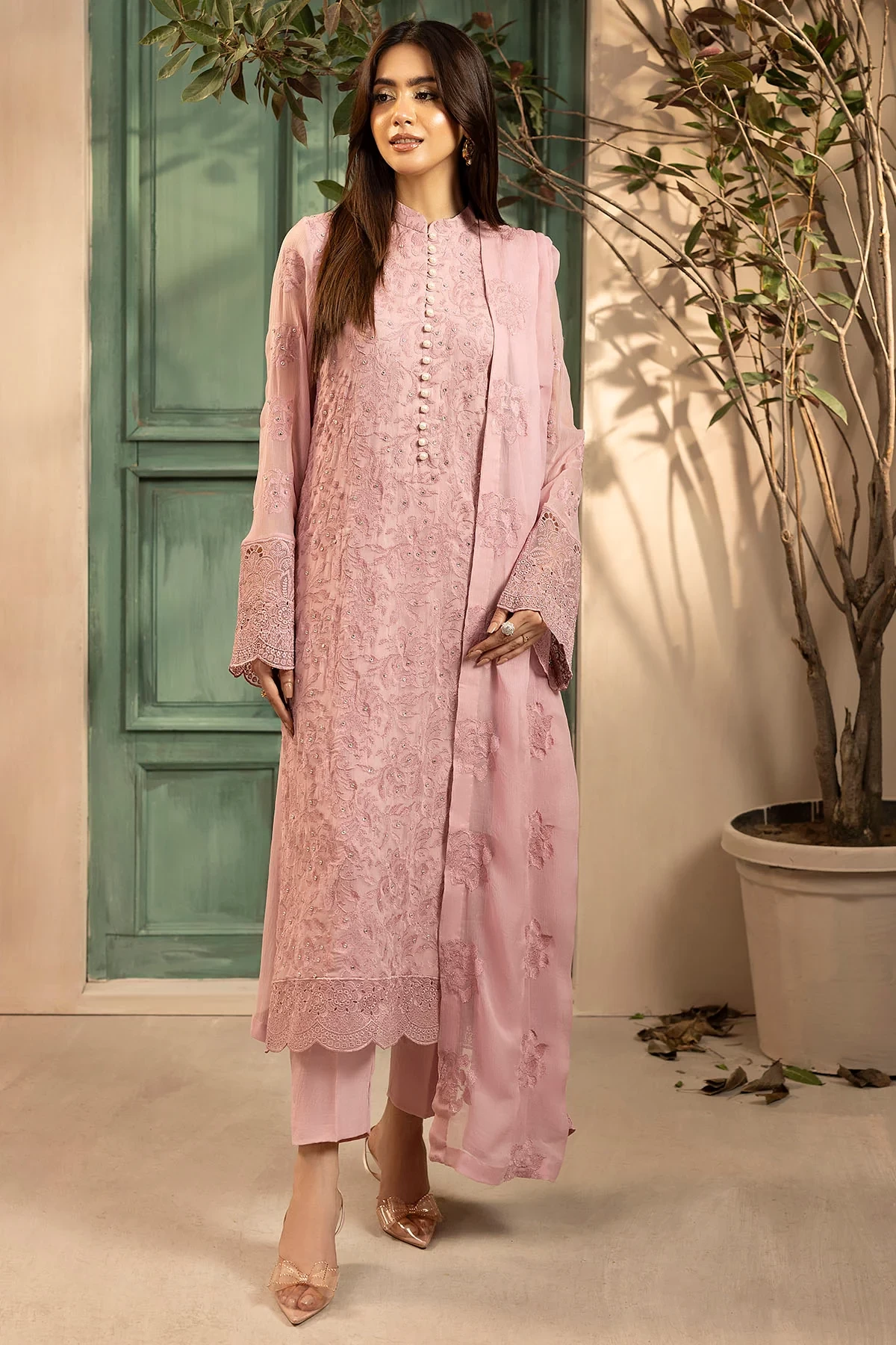 5648-DAPHNE EMBROIDERED CRINKLE CHIFFON - MWU05648-999-DAPHNE