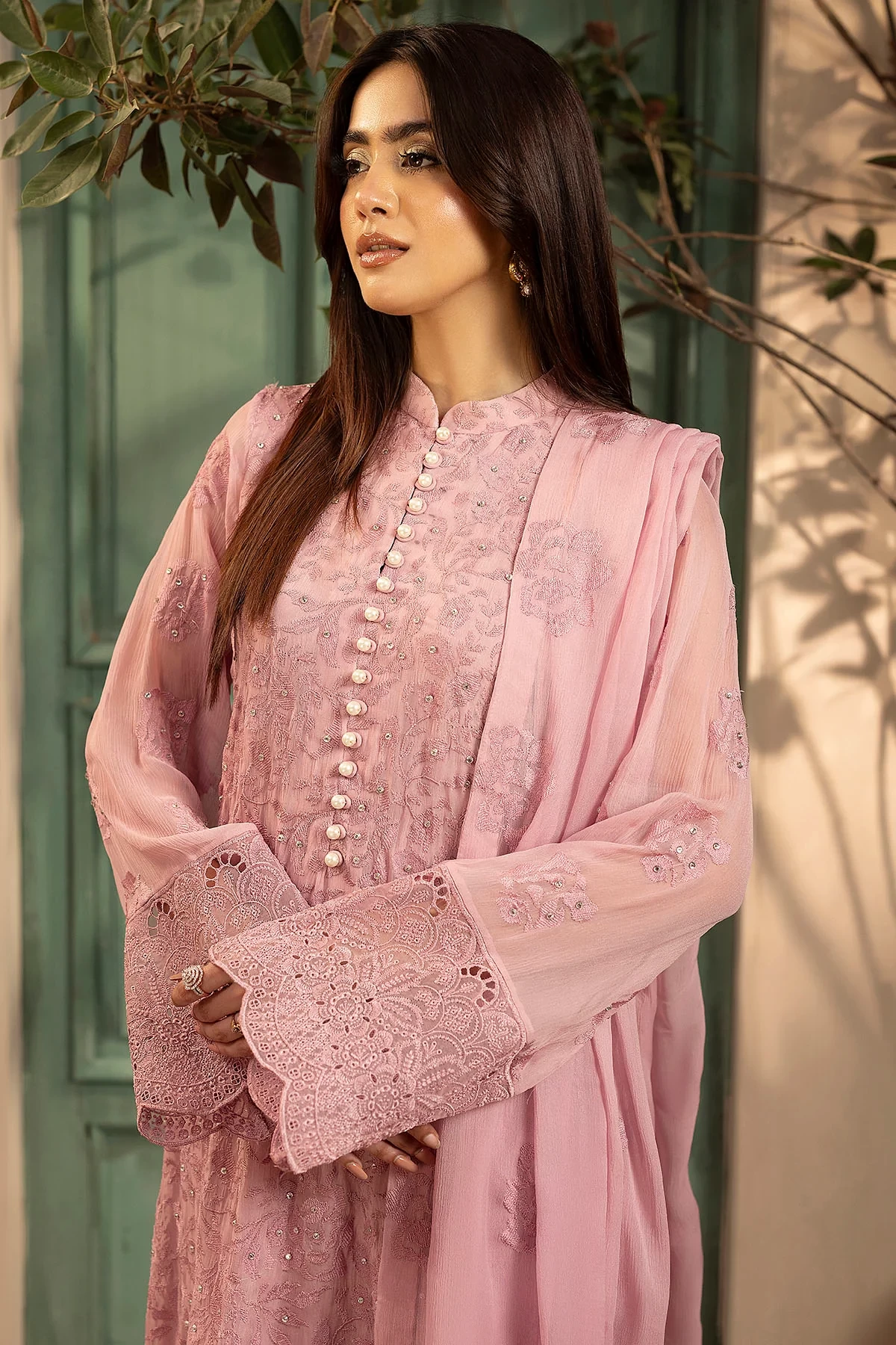 5648-DAPHNE EMBROIDERED CRINKLE CHIFFON - MWU05648-999-DAPHNE