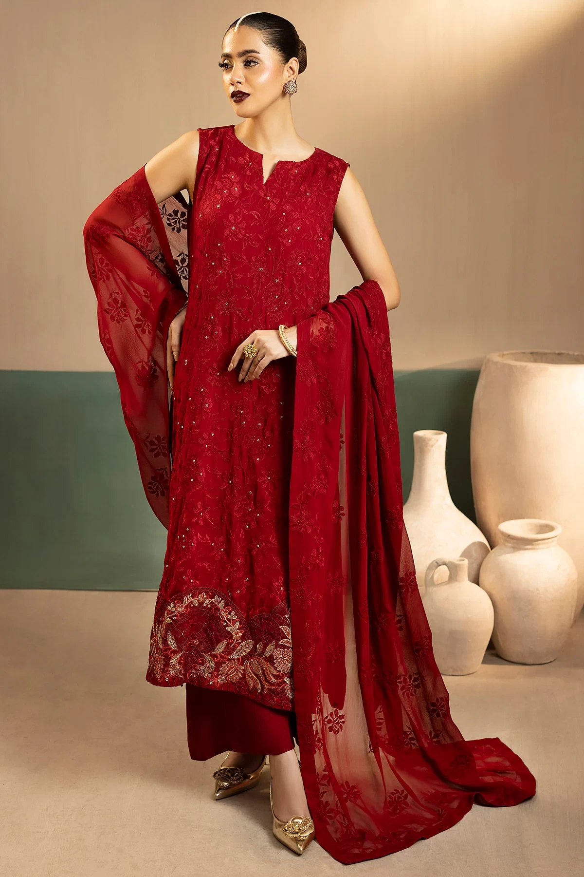 5649-OCEAN EMBROIDERED CRINKLE CHIFFON - MWU05649-999-OCEAN