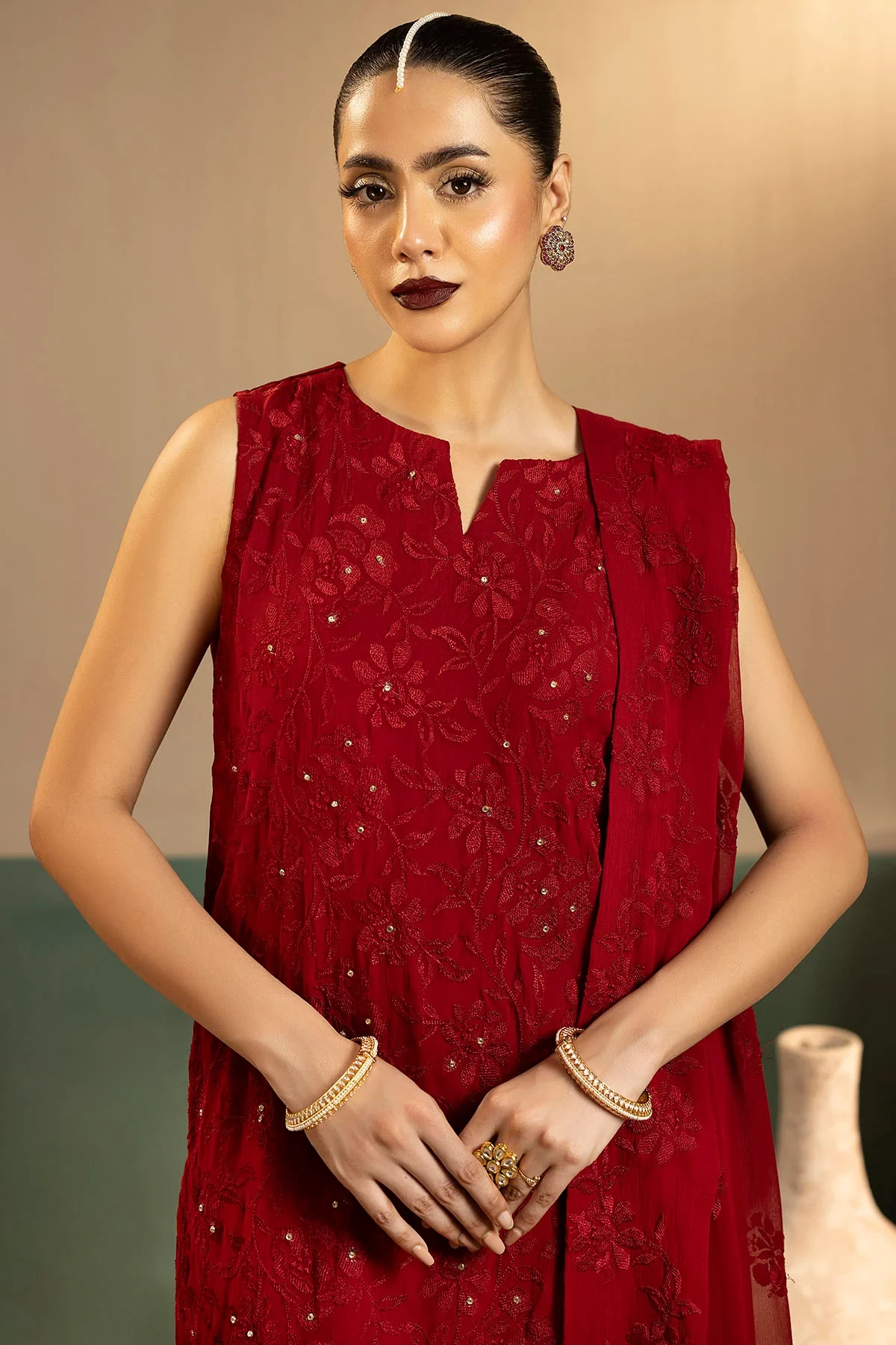 5649-OCEAN EMBROIDERED CRINKLE CHIFFON - MWU05649-999-OCEAN