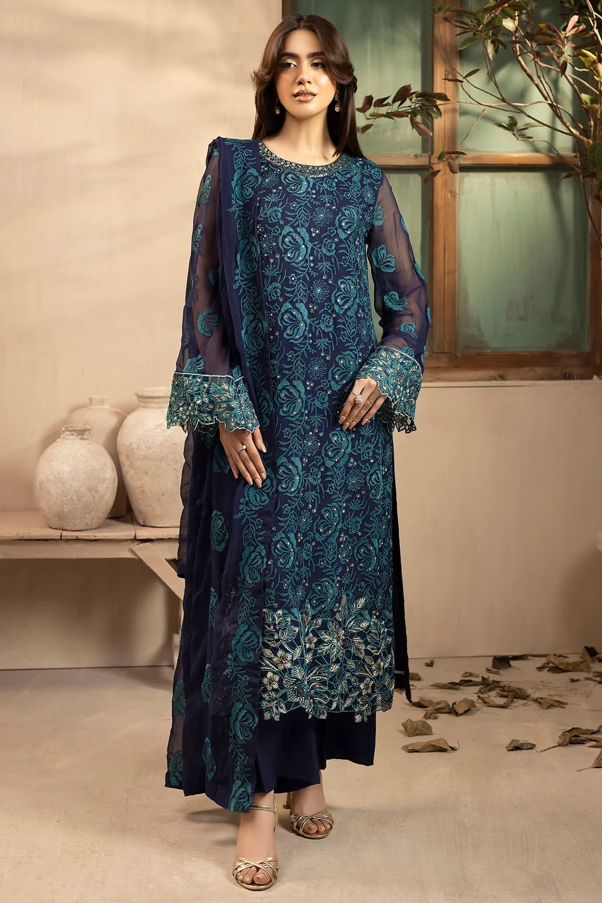 5650-ARELA EMBROIDERED CRINKLE CHIFFON  - MWU05650-999-ARELA