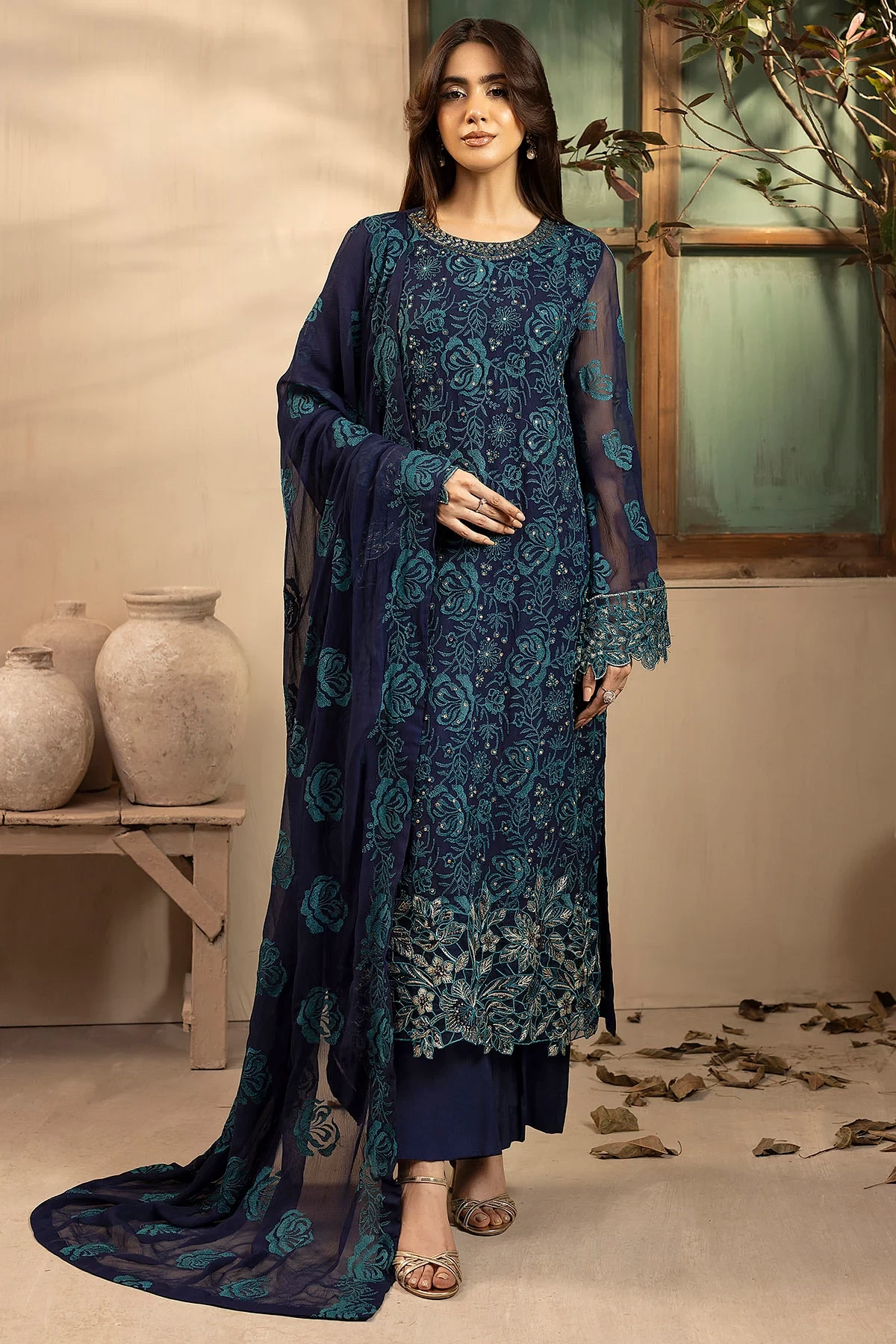 5650-ARELA EMBROIDERED CRINKLE CHIFFON  - MWU05650-999-ARELA