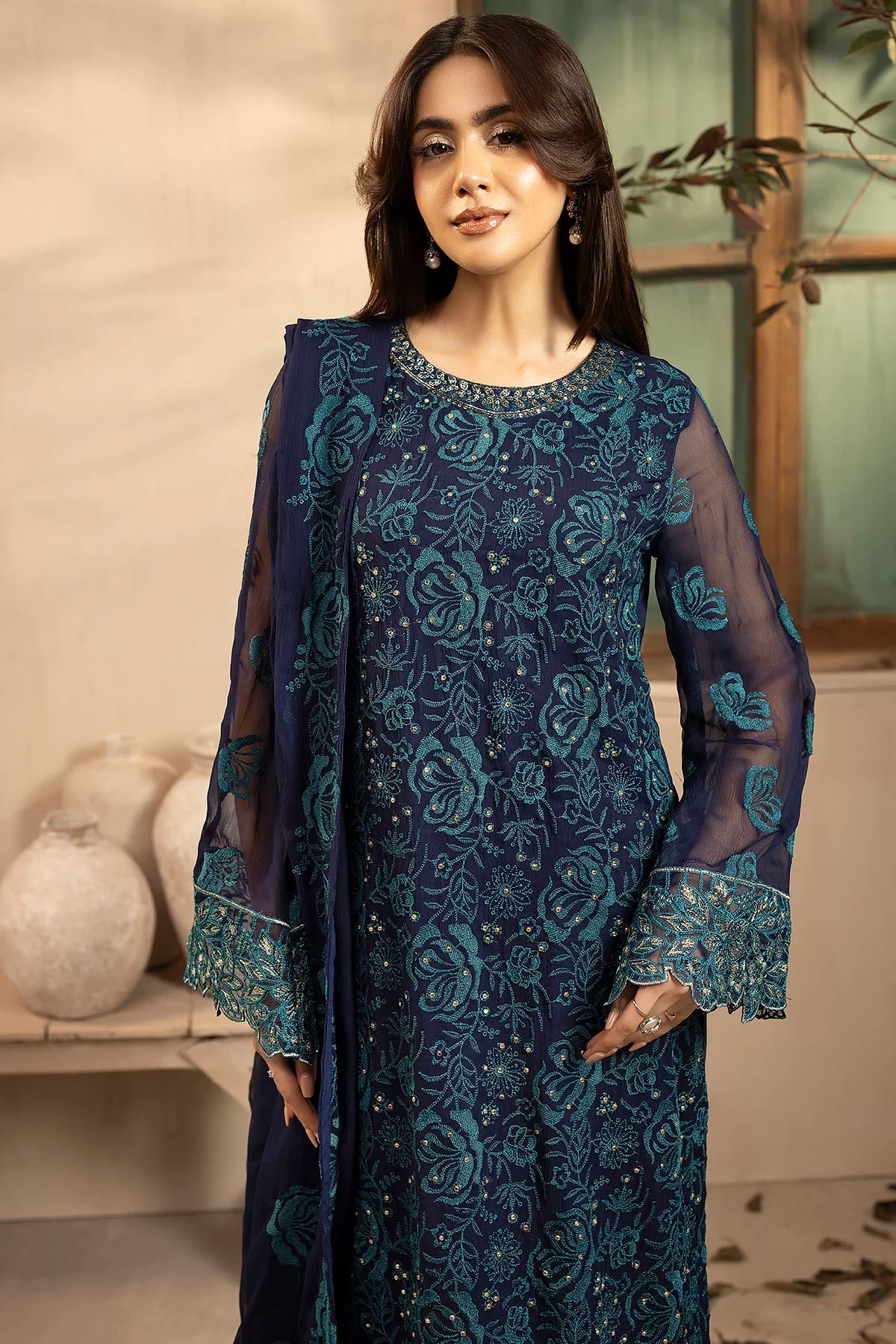 5650-ARELA EMBROIDERED CRINKLE CHIFFON  - MWU05650-999-ARELA
