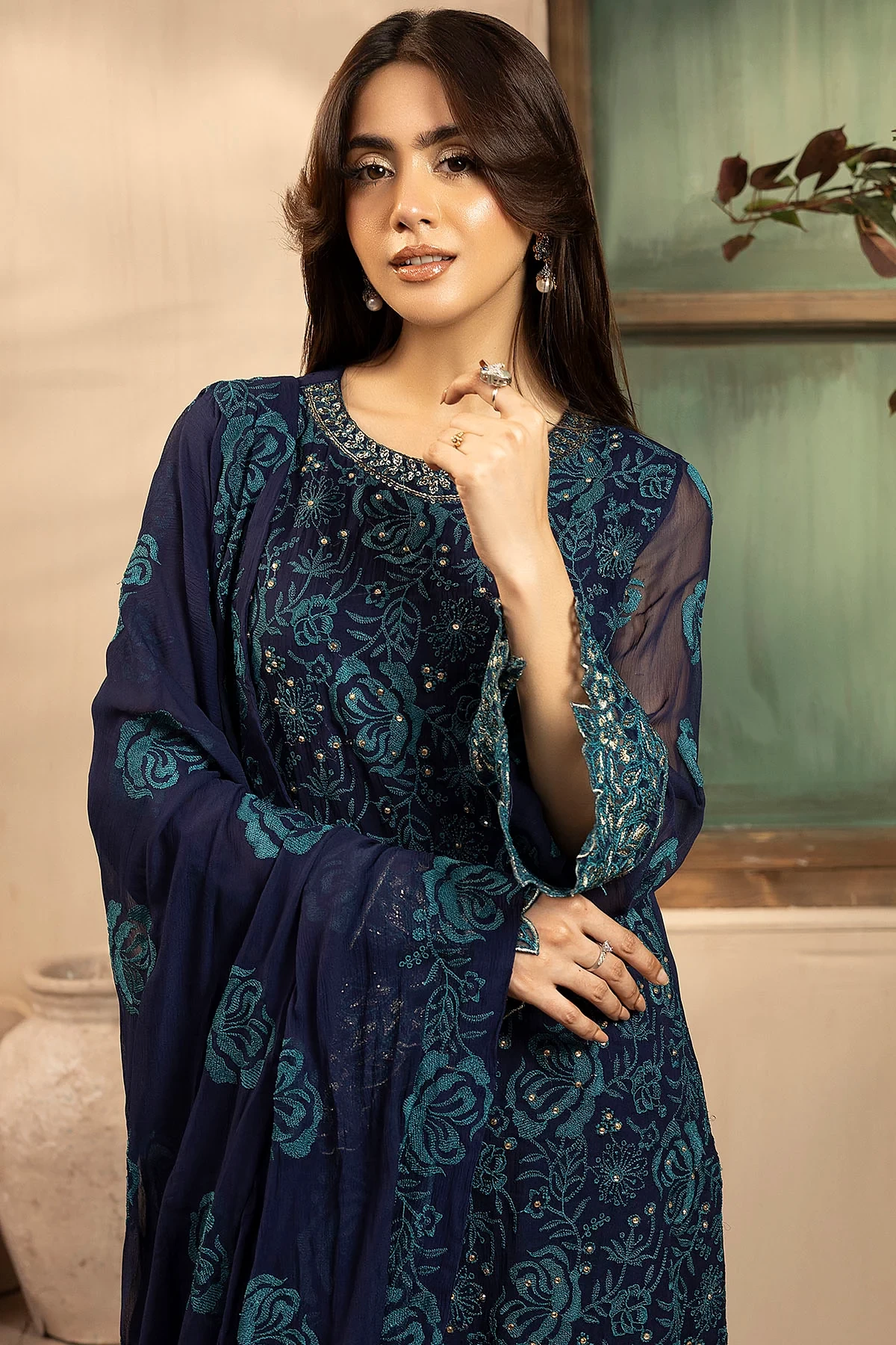 5650-ARELA EMBROIDERED CRINKLE CHIFFON  - MWU05650-999-ARELA