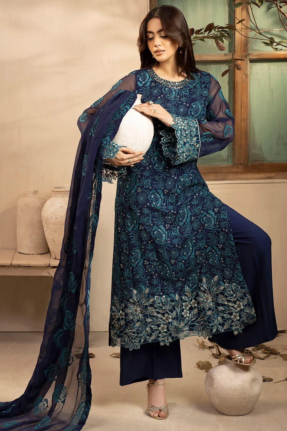 5650-ARELA EMBROIDERED CRINKLE CHIFFON  - MWU05650-999-ARELA