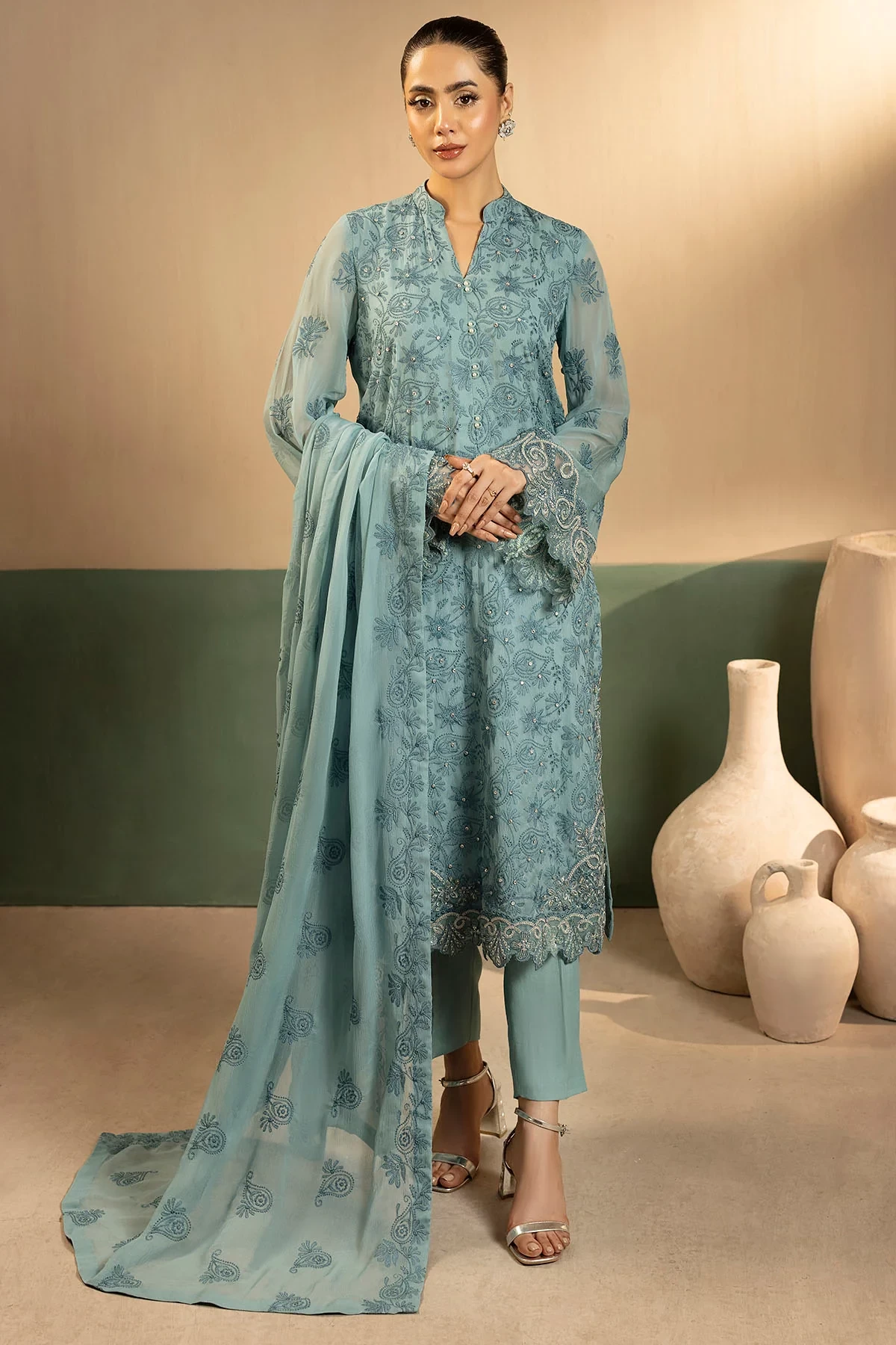5651-FAYE EMBROIDERED CRINKLE CHIFFON - MWU05651-999-FAYE