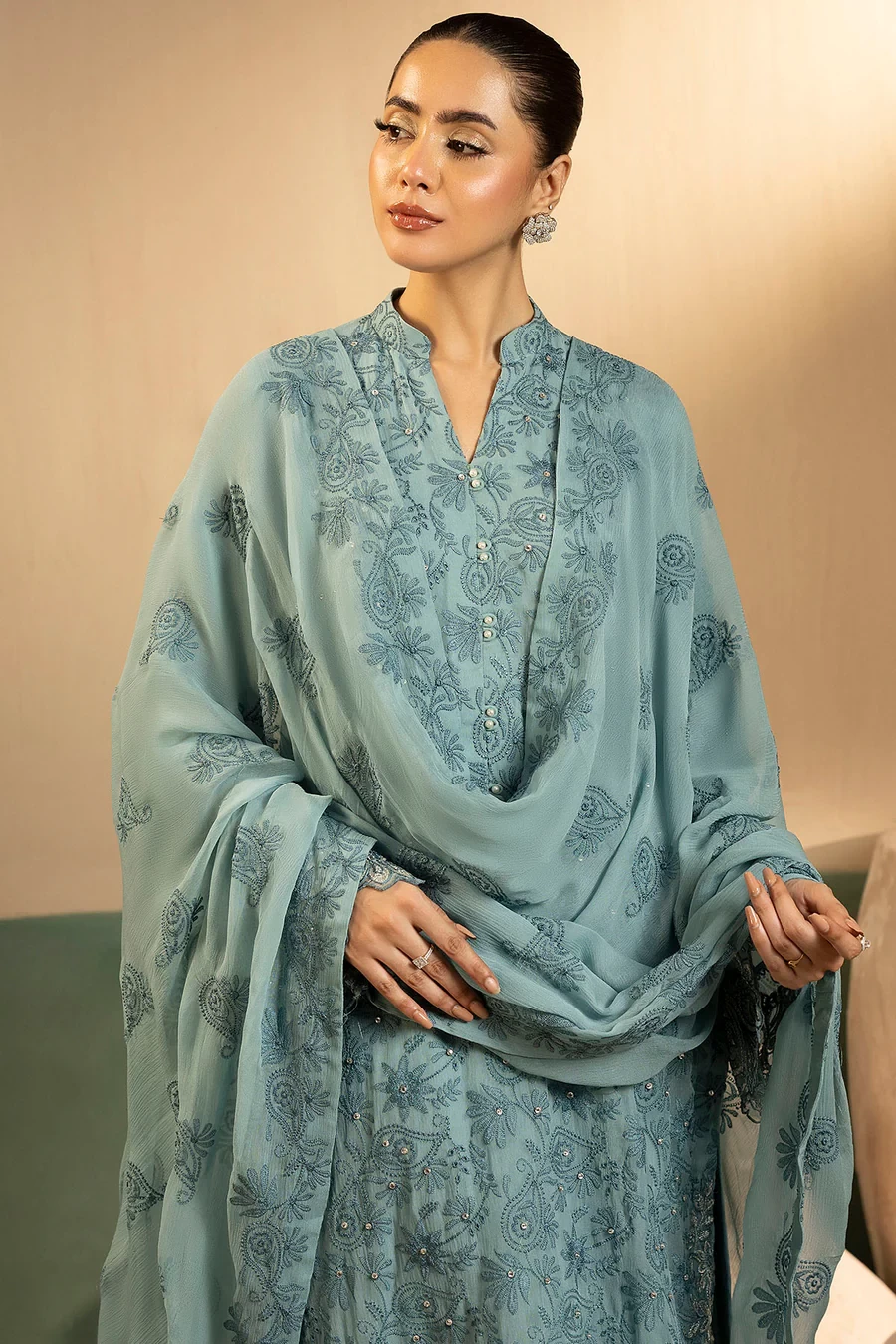 5651-FAYE EMBROIDERED CRINKLE CHIFFON - MWU05651-999-FAYE