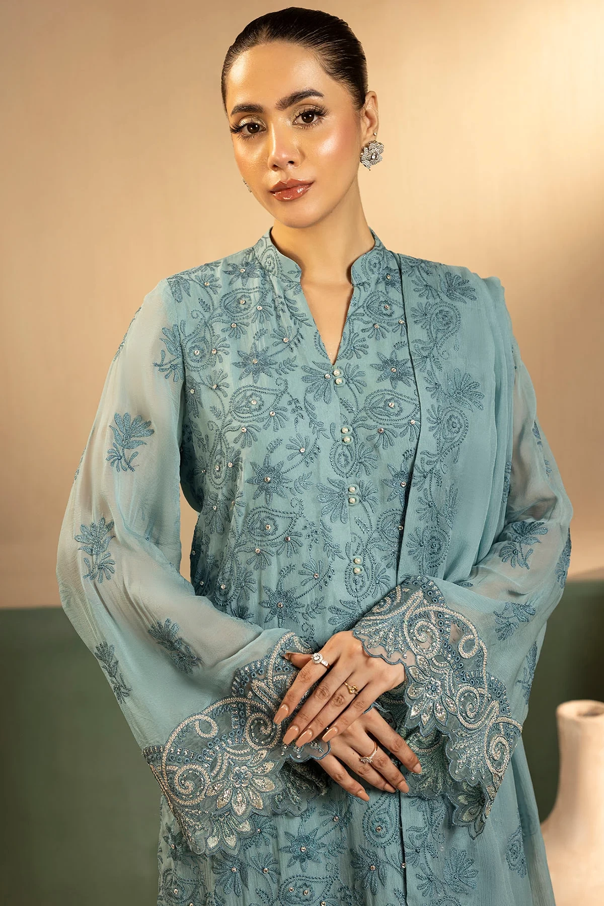 5651-FAYE EMBROIDERED CRINKLE CHIFFON - MWU05651-999-FAYE