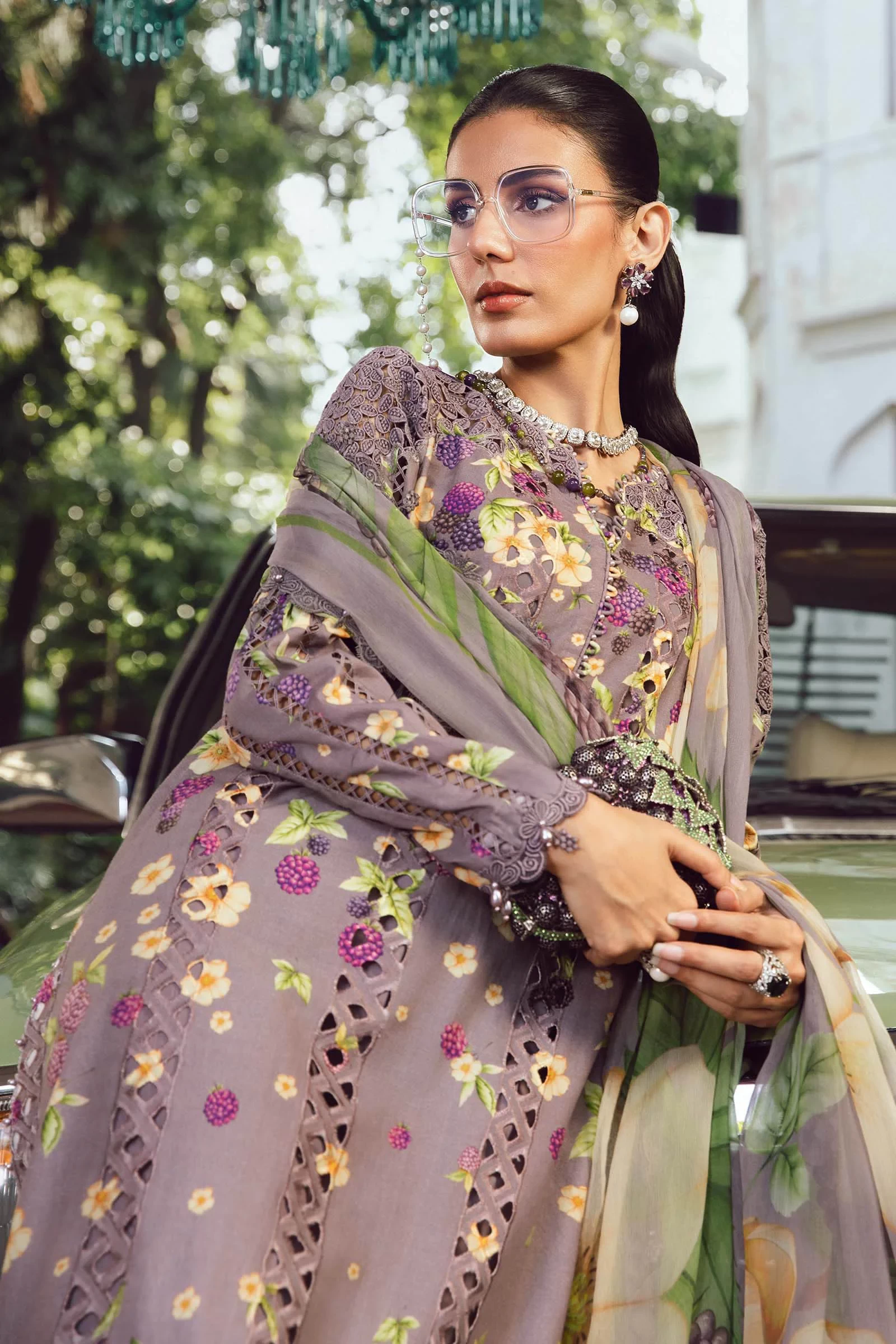 3 Piece Embroidered Cambric Suit -  MPT-2706-B