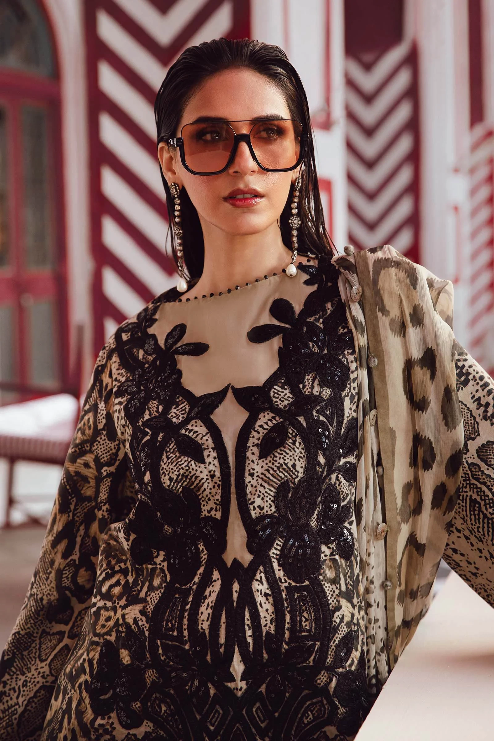 3 Piece Embroidered Linen Suit  - MPT-2702-B