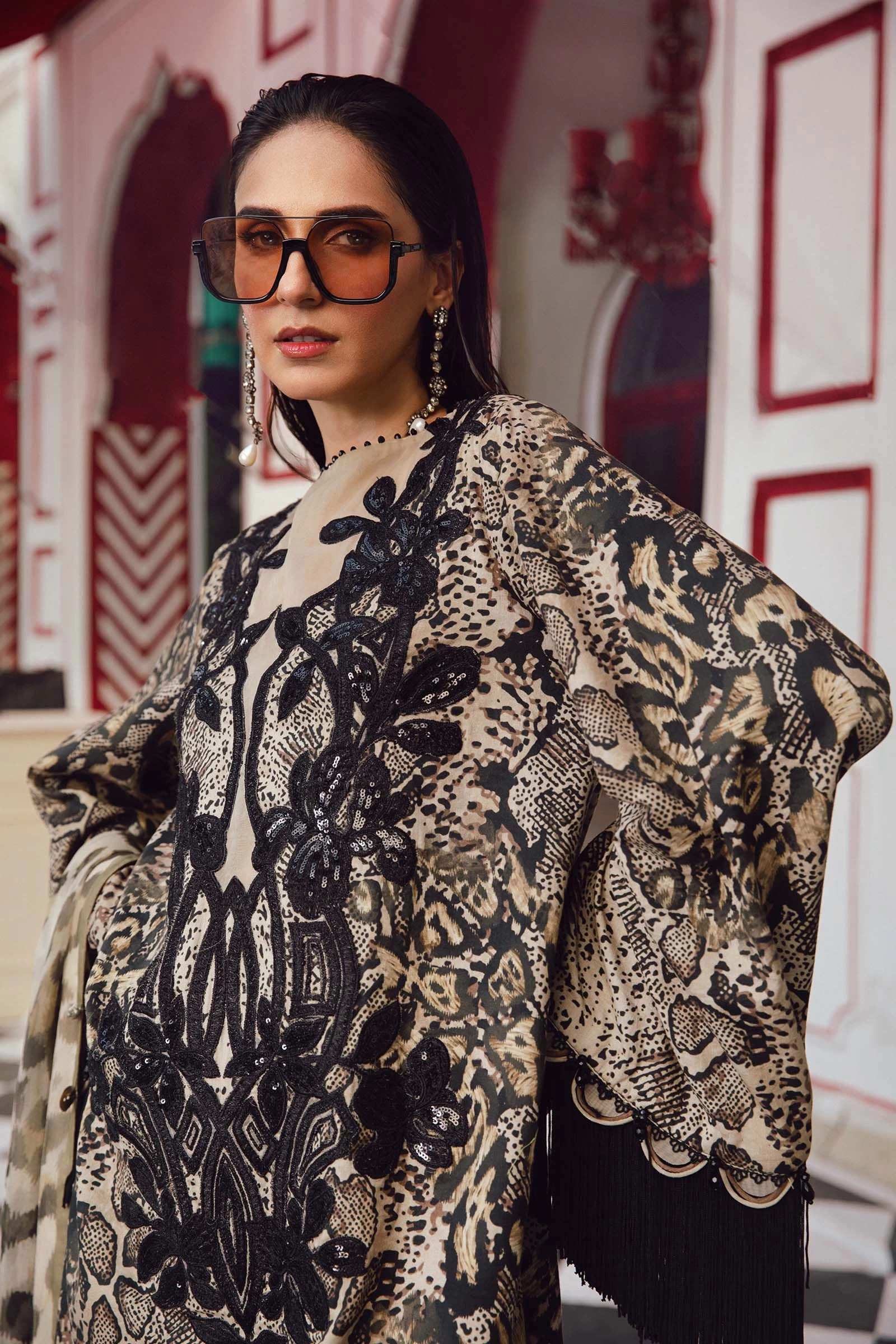 3 Piece Embroidered Linen Suit  - MPT-2702-B