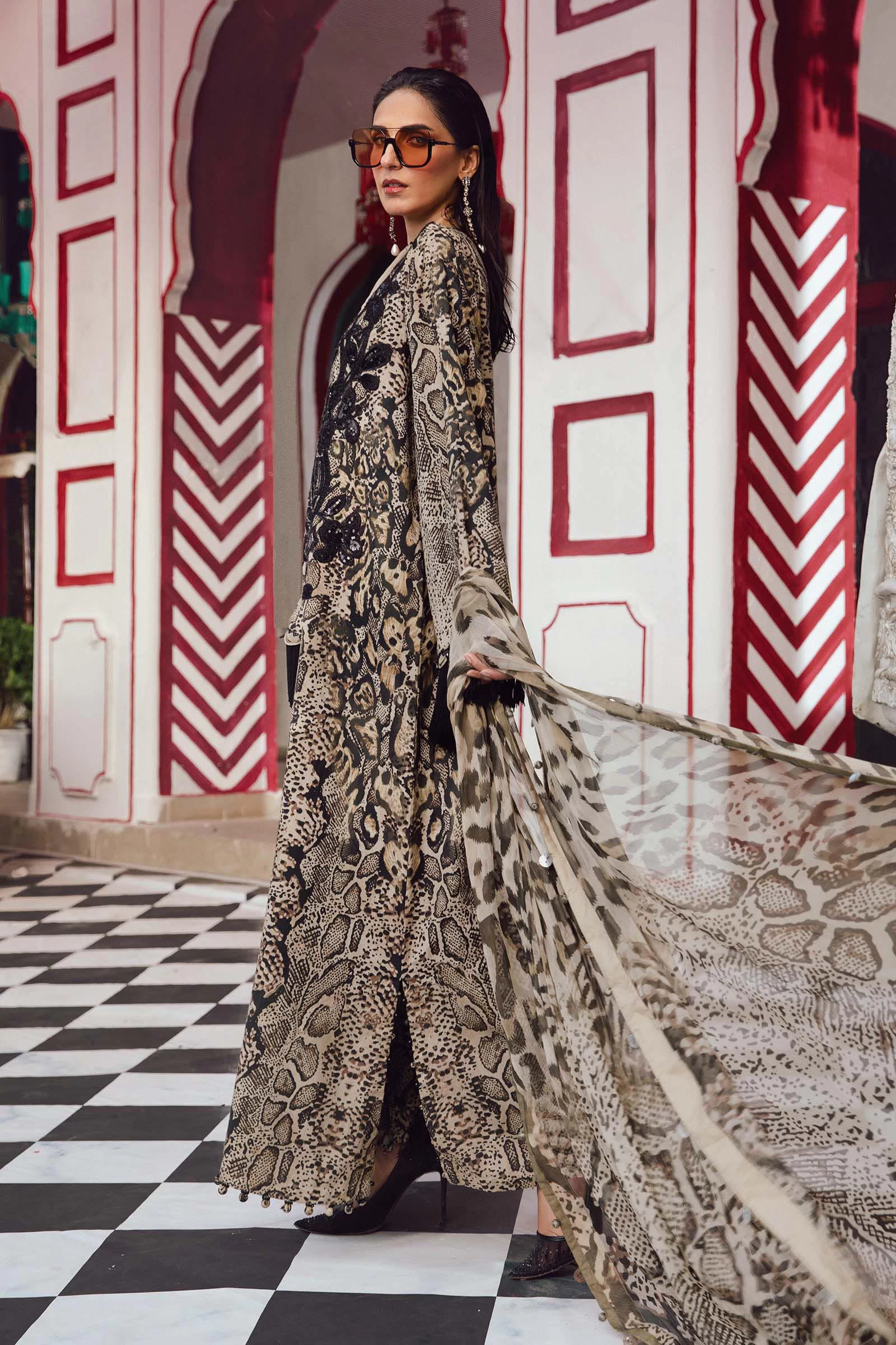 3 Piece Embroidered Linen Suit  - MPT-2702-B