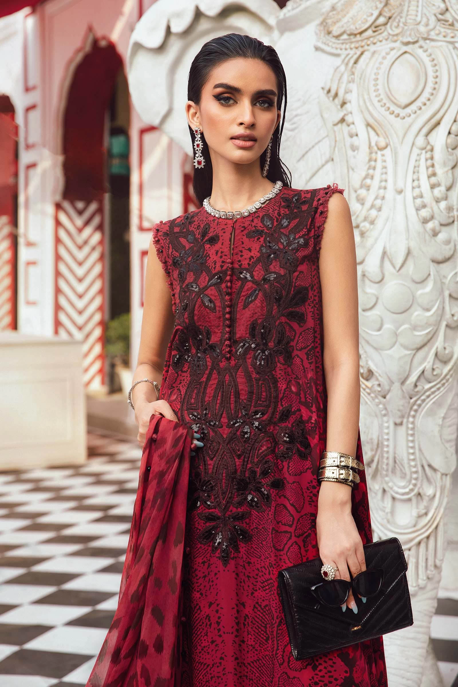 3 Piece Embroidered Linen Suit  - MPT-2702-A