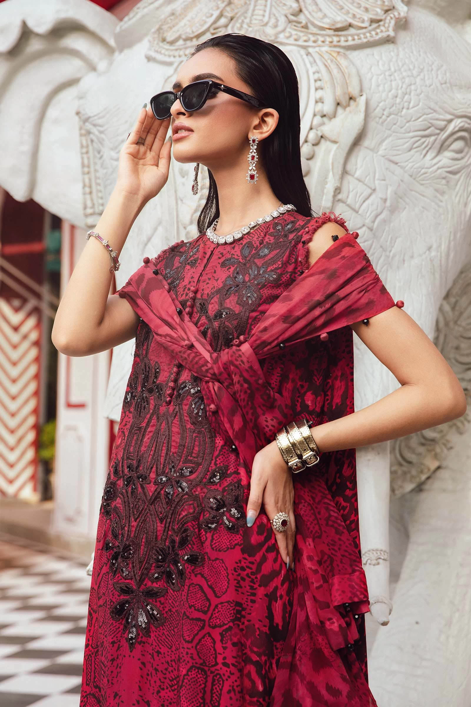 3 Piece Embroidered Linen Suit  - MPT-2702-A