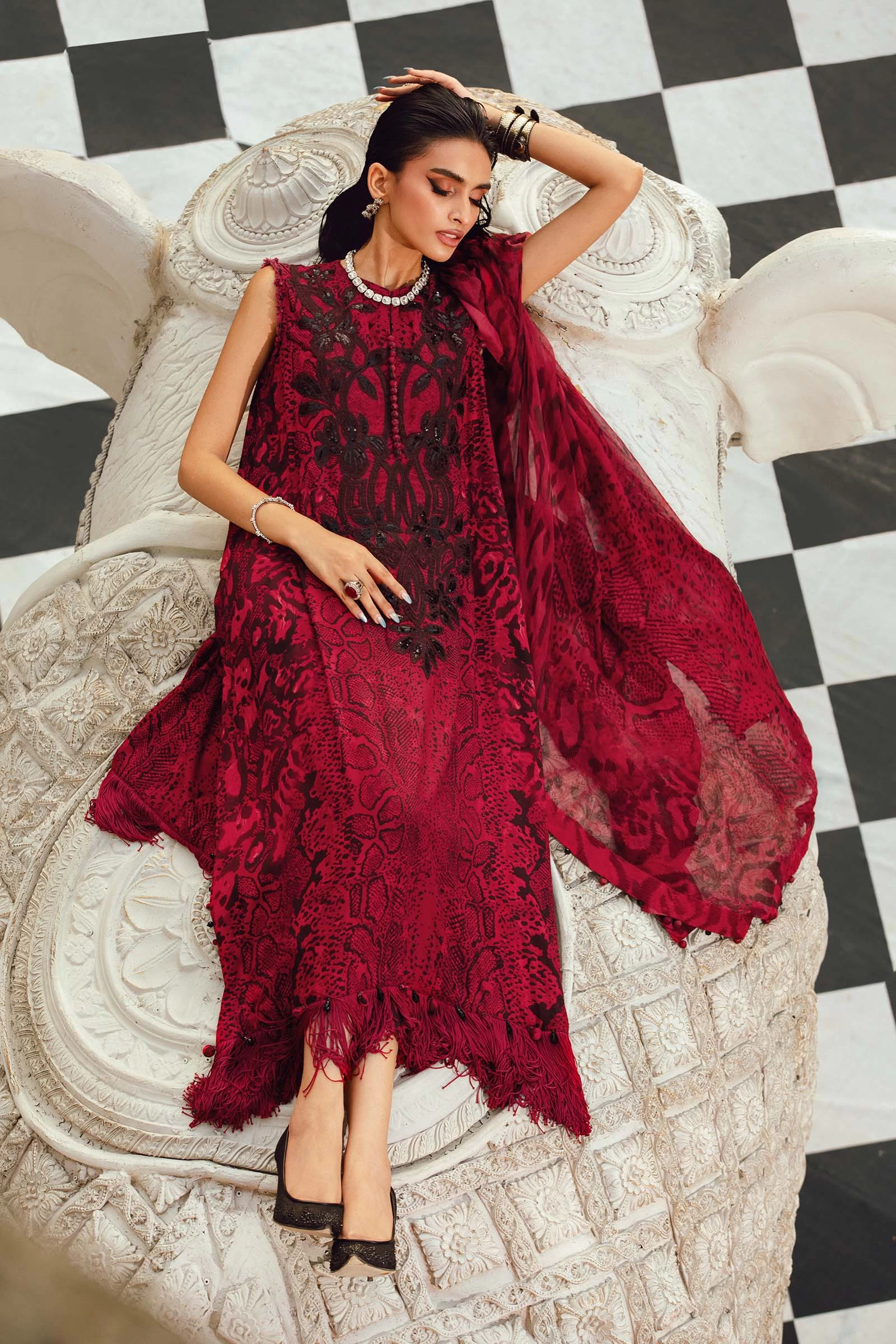 3 Piece Embroidered Linen Suit  - MPT-2702-A