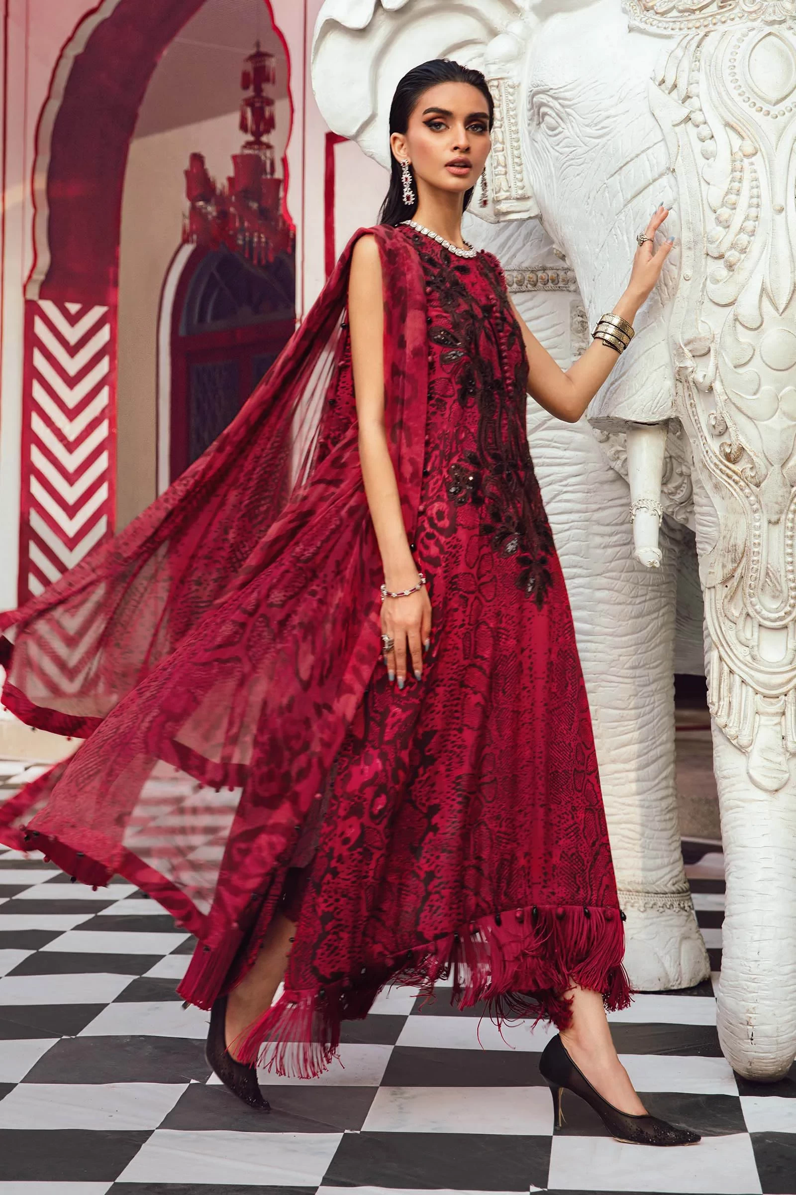 3 Piece Embroidered Linen Suit  - MPT-2702-A