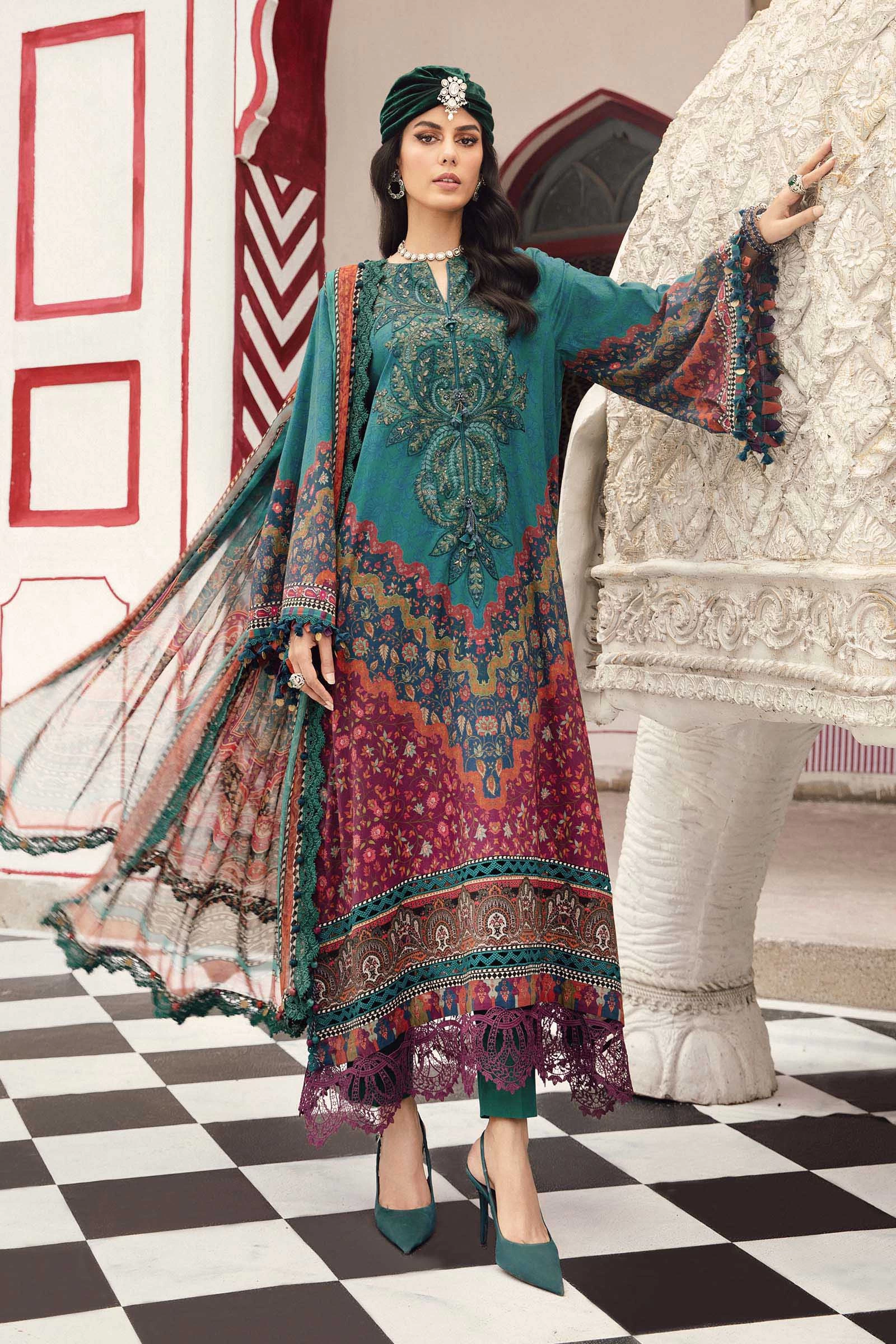 3 Piece Embroidered Cambric Suit - MPT-2710-B