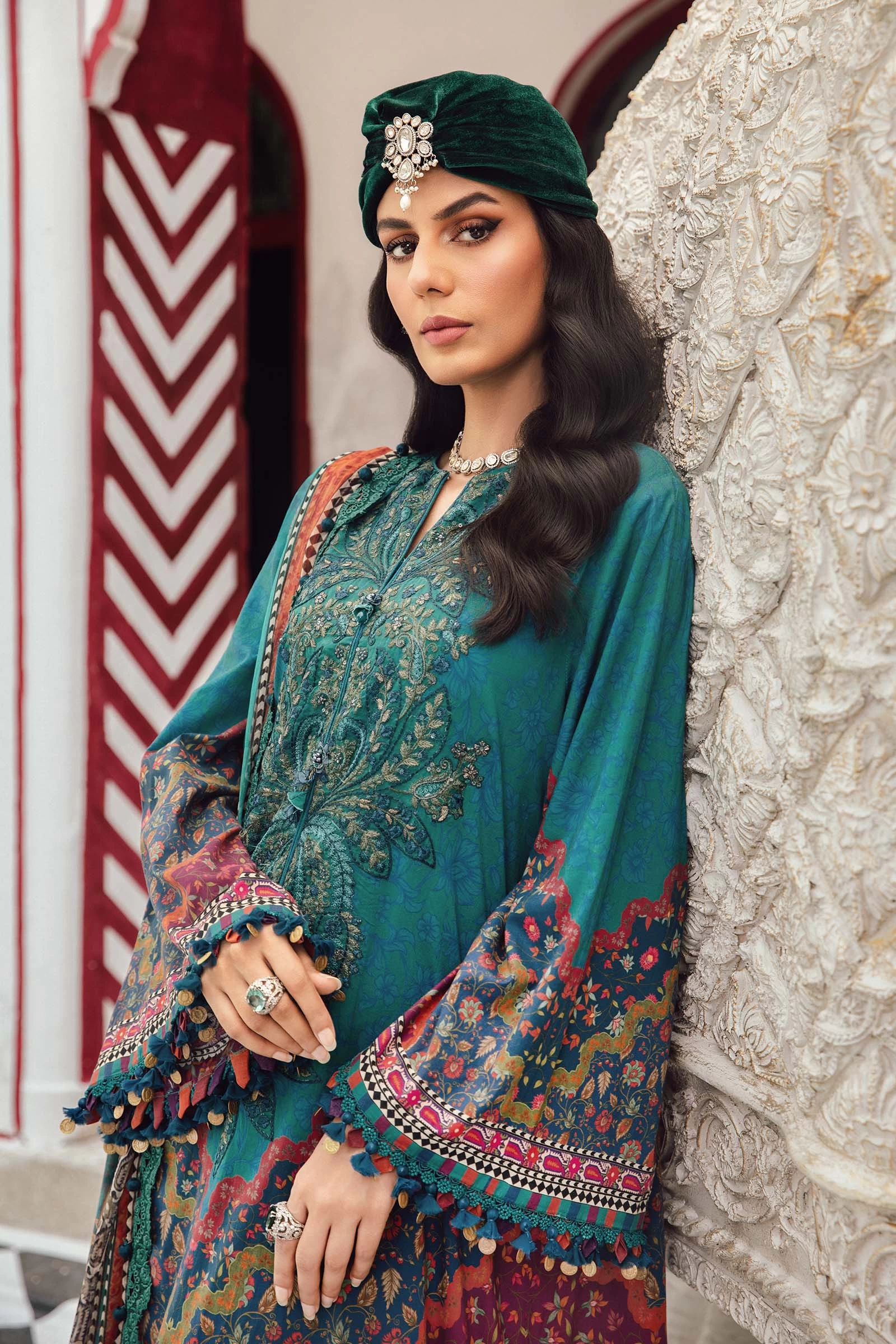 3 Piece Embroidered Cambric Suit - MPT-2710-B