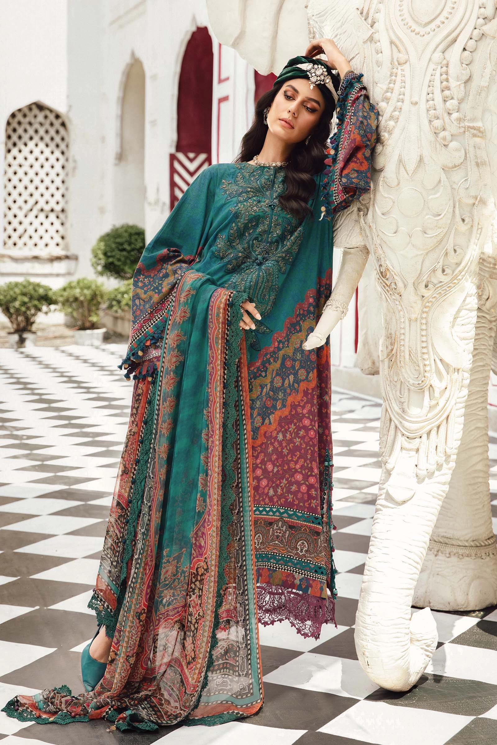 3 Piece Embroidered Cambric Suit - MPT-2710-B