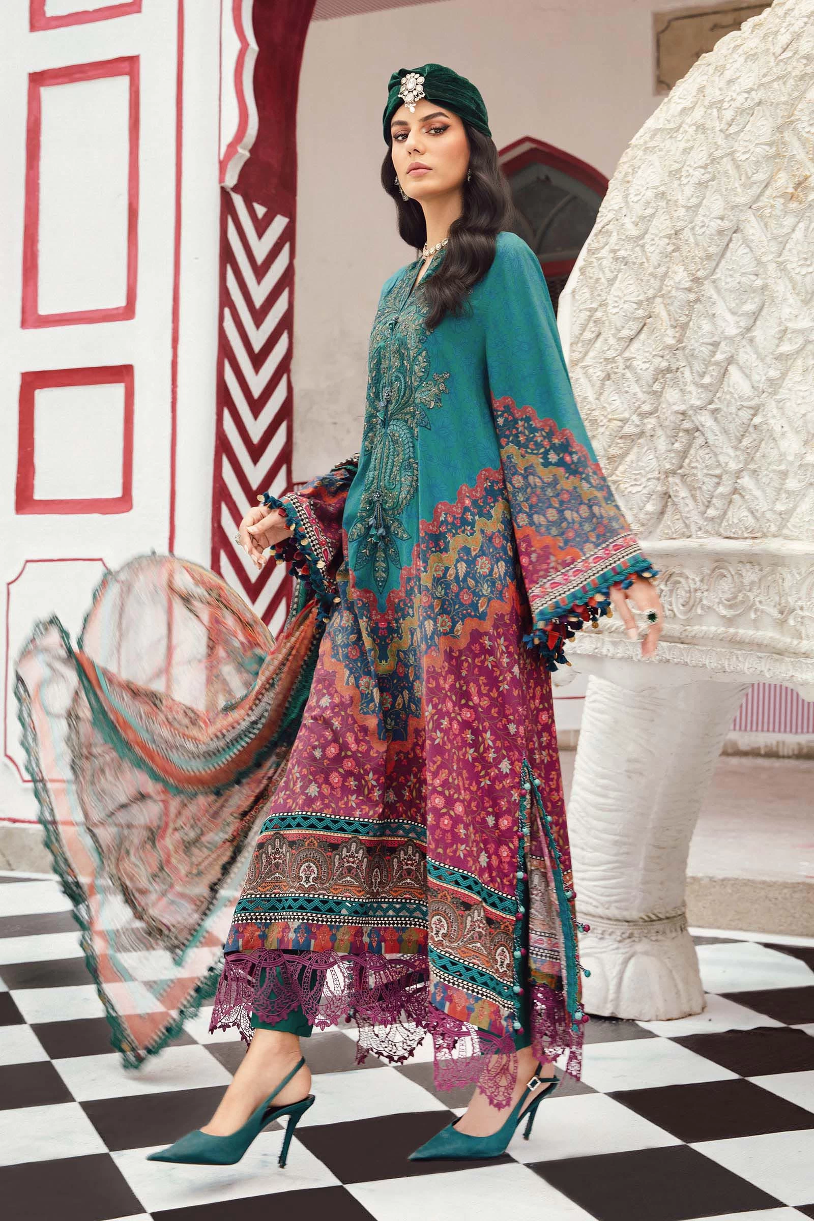 3 Piece Embroidered Cambric Suit - MPT-2710-B