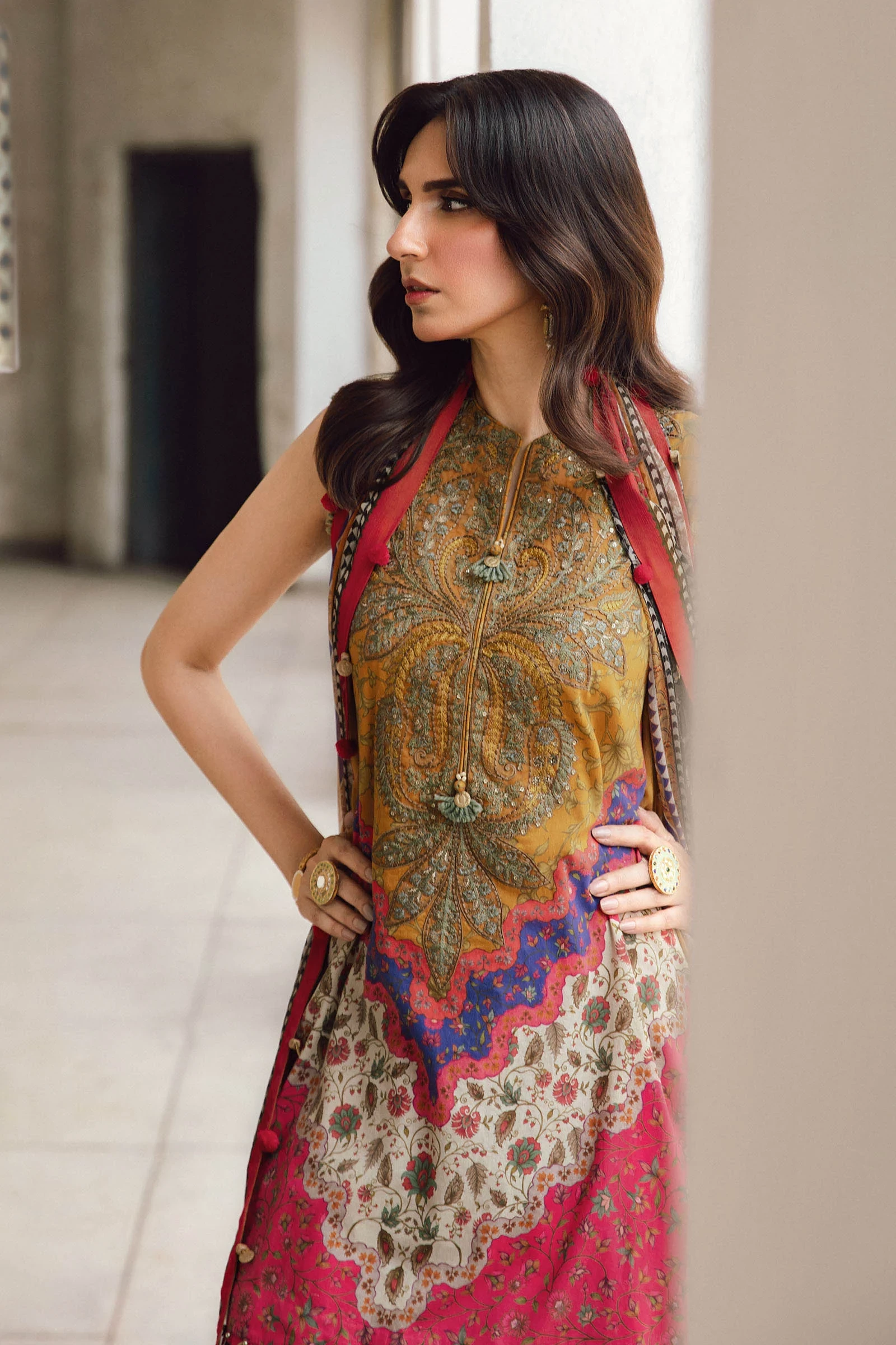 3 Piece Embroidered Cambric Suit - MPT-2710-A