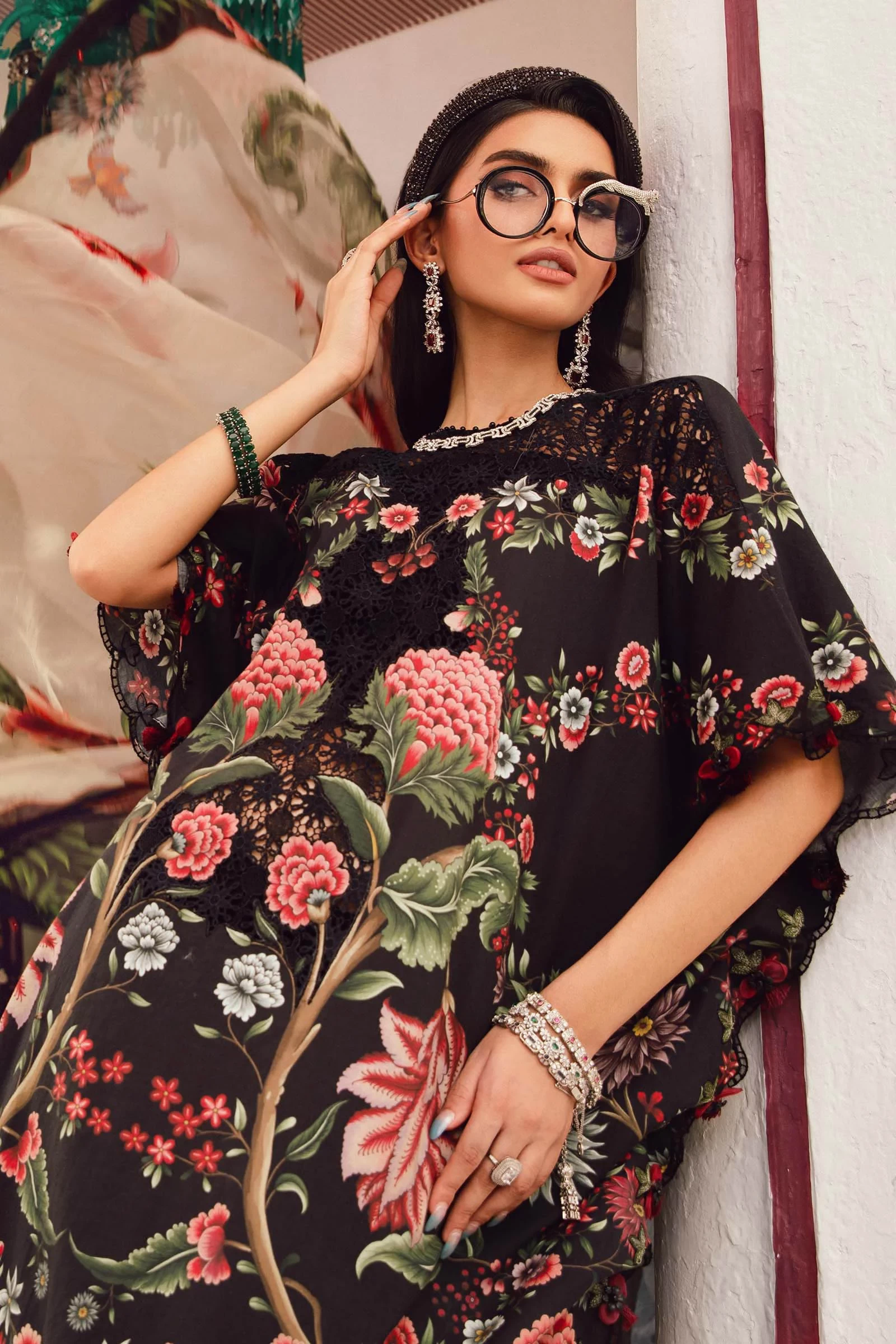 3 Piece Embroidered Cambric Suit  - MPT-2709-B