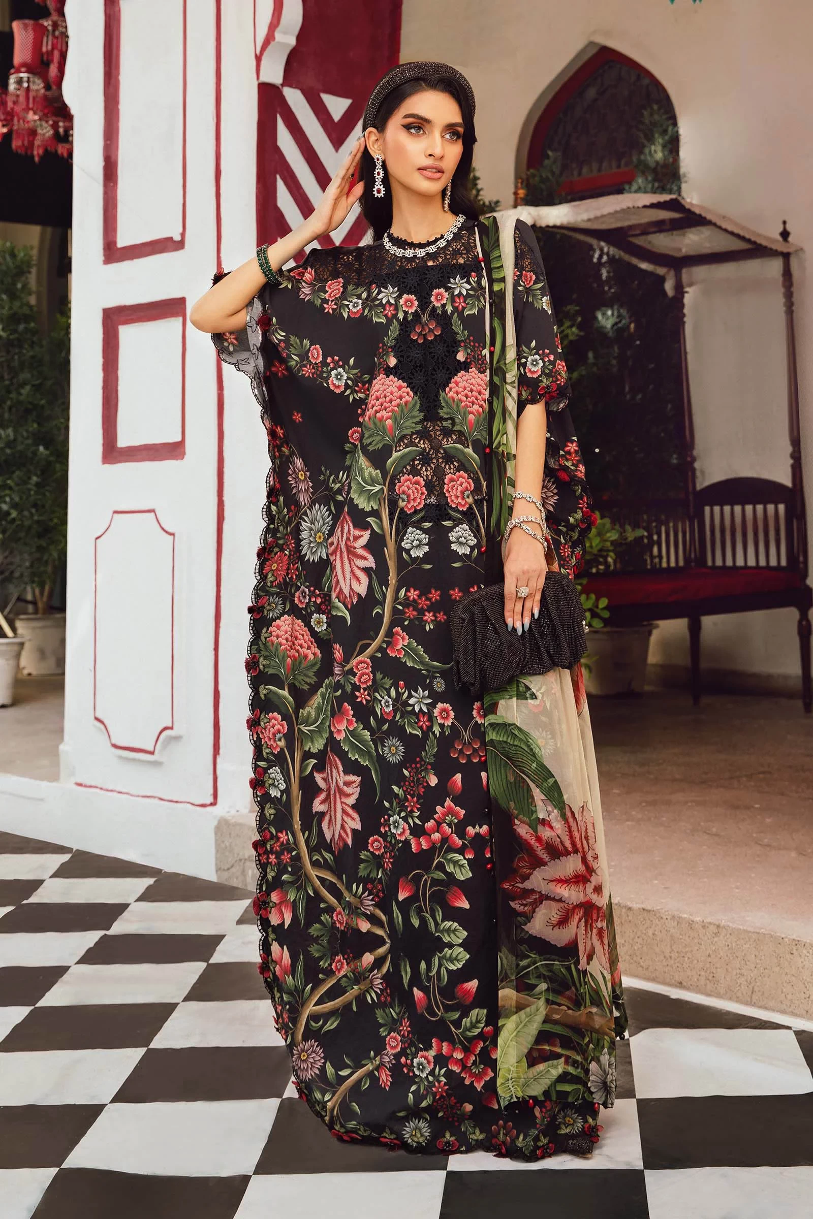 3 Piece Embroidered Cambric Suit  - MPT-2709-B