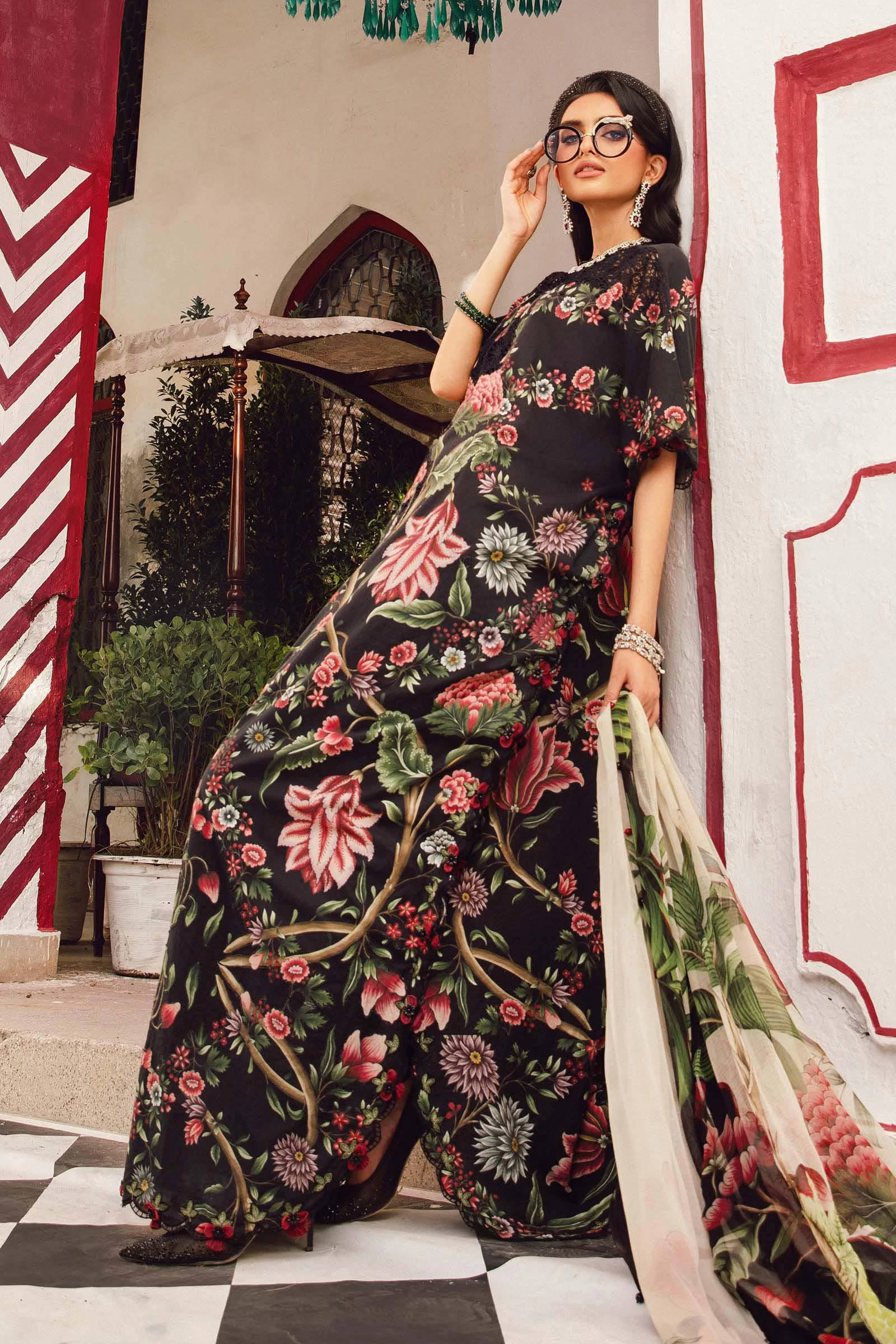 3 Piece Embroidered Cambric Suit  - MPT-2709-B