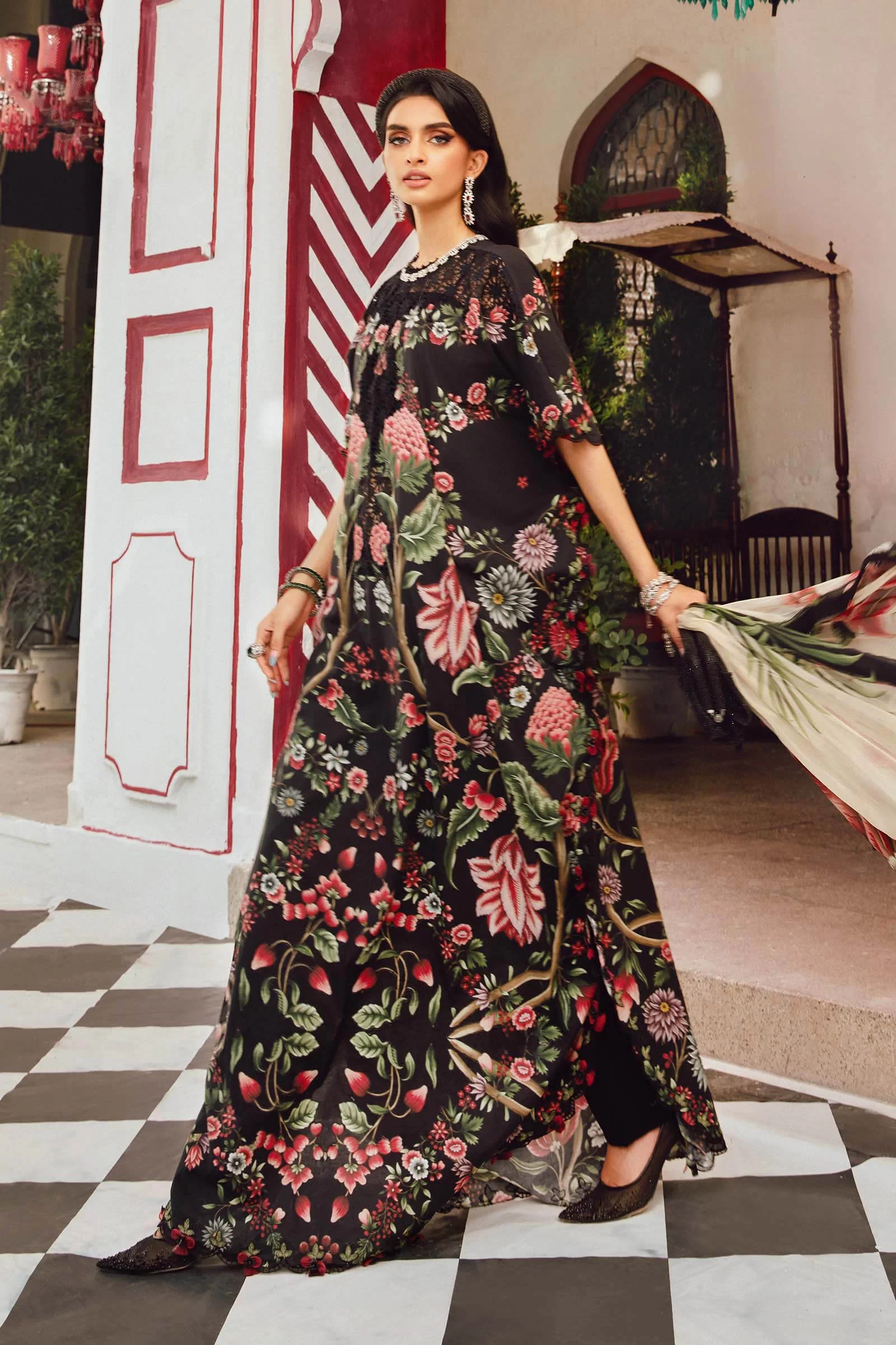 3 Piece Embroidered Cambric Suit  - MPT-2709-B