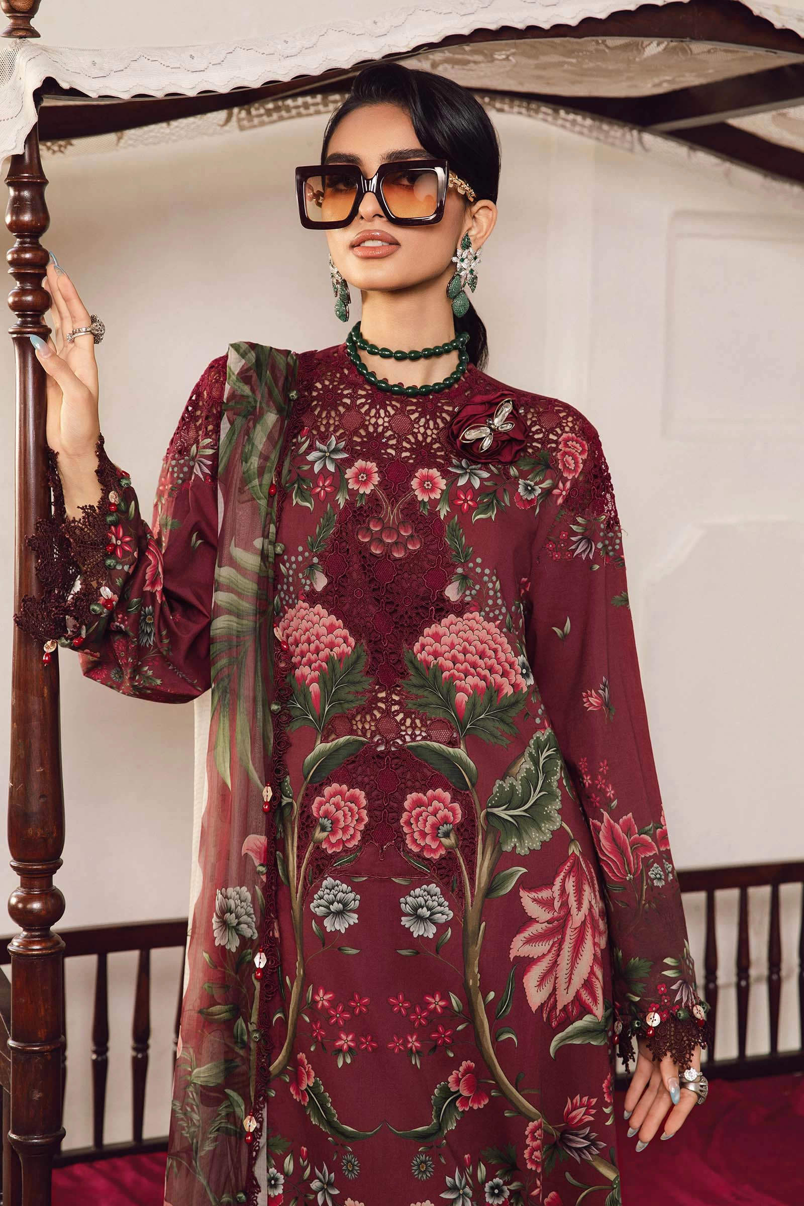 3 Piece Embroidered Cambric Suit  - MPT-2709-A