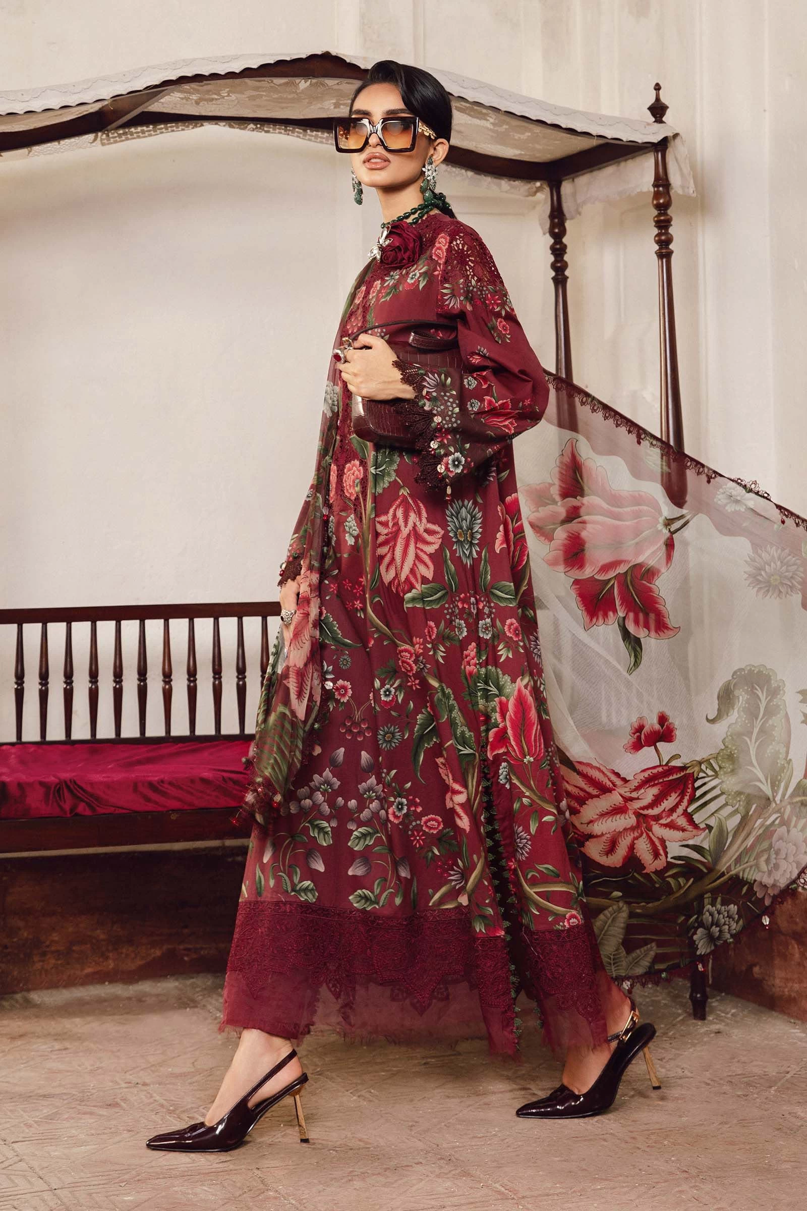 3 Piece Embroidered Cambric Suit  - MPT-2709-A