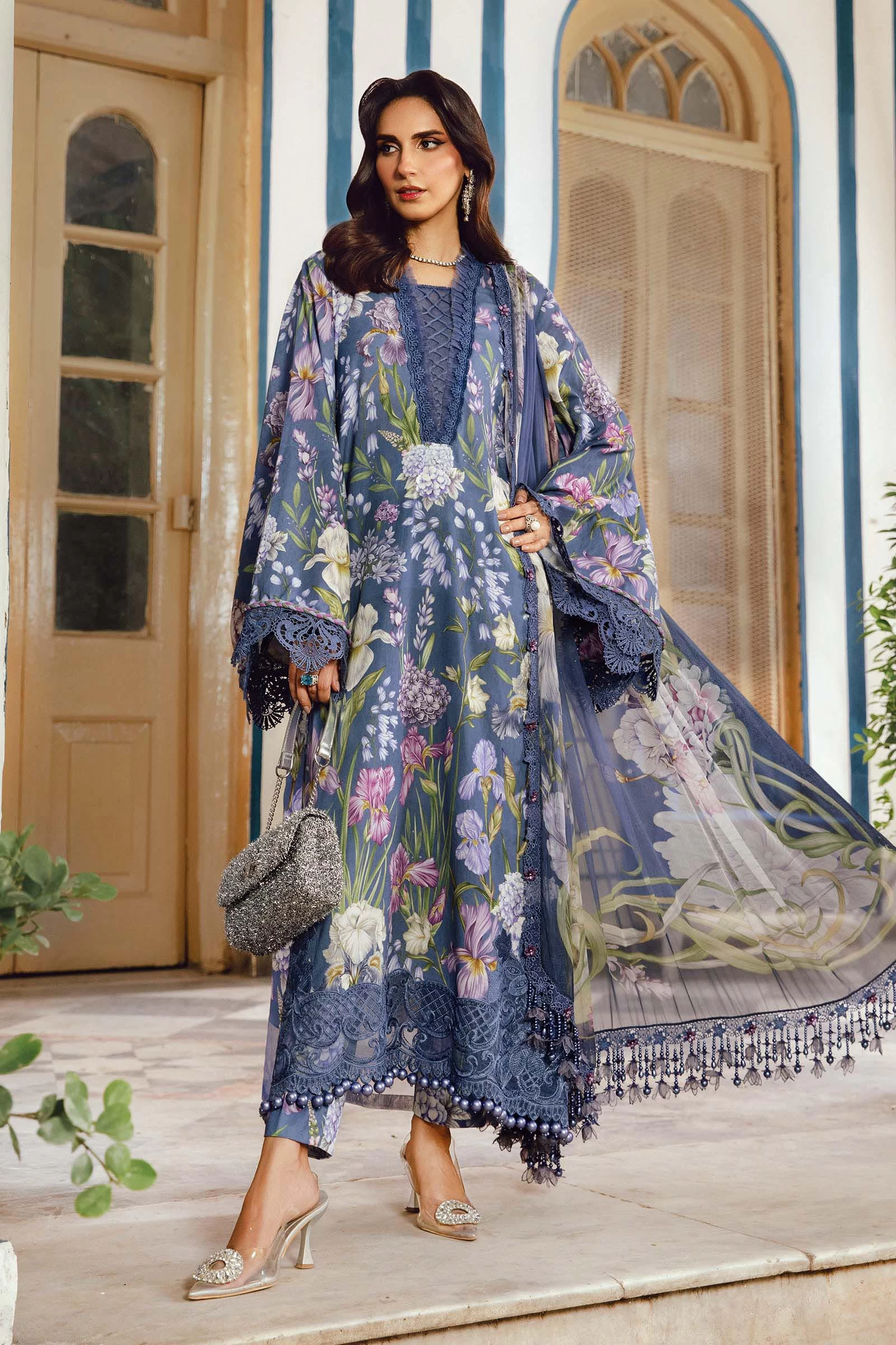 3 Piece Embroidered Cambric Suit  - MPT-2708-B