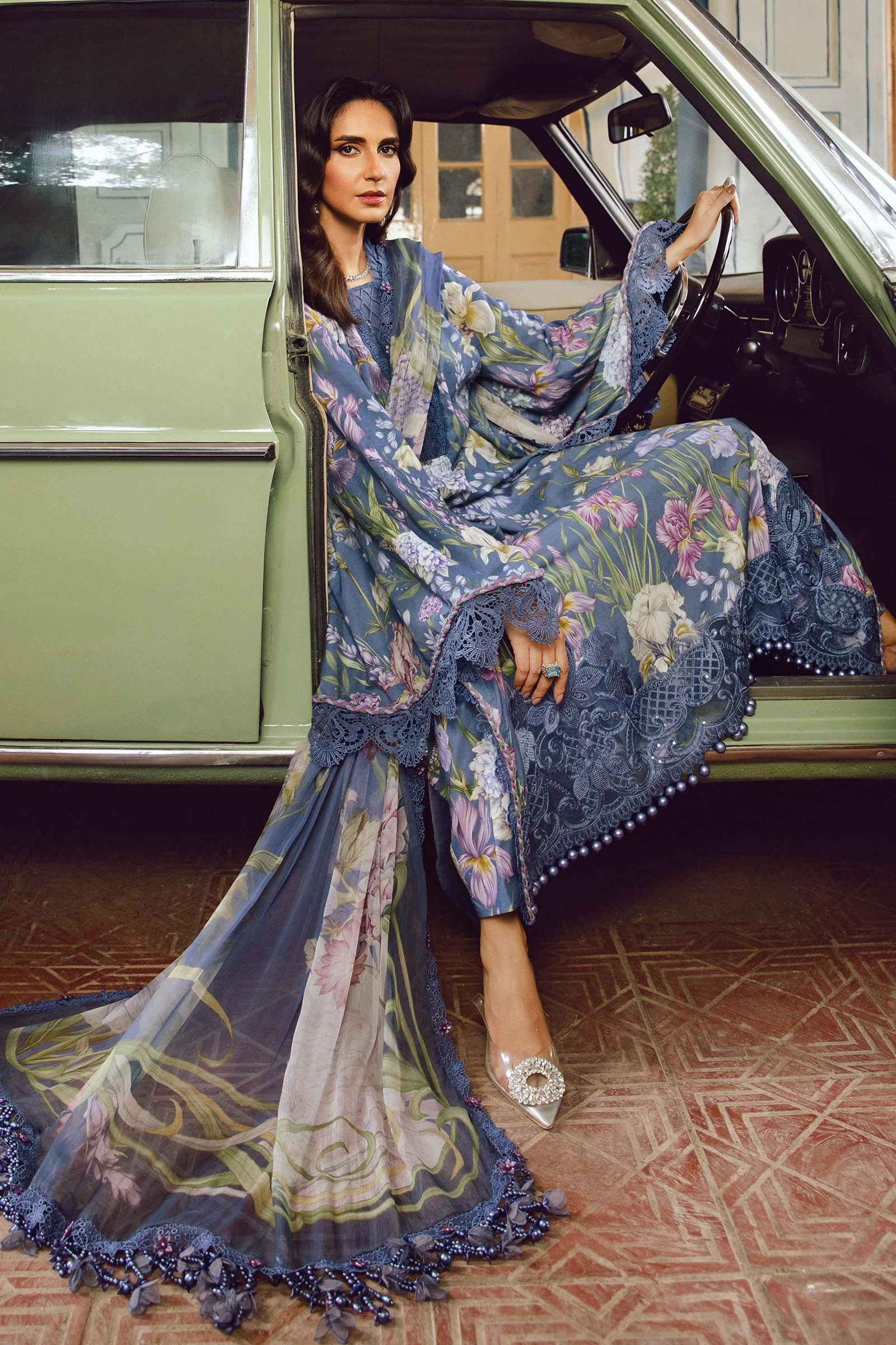 3 Piece Embroidered Cambric Suit  - MPT-2708-B