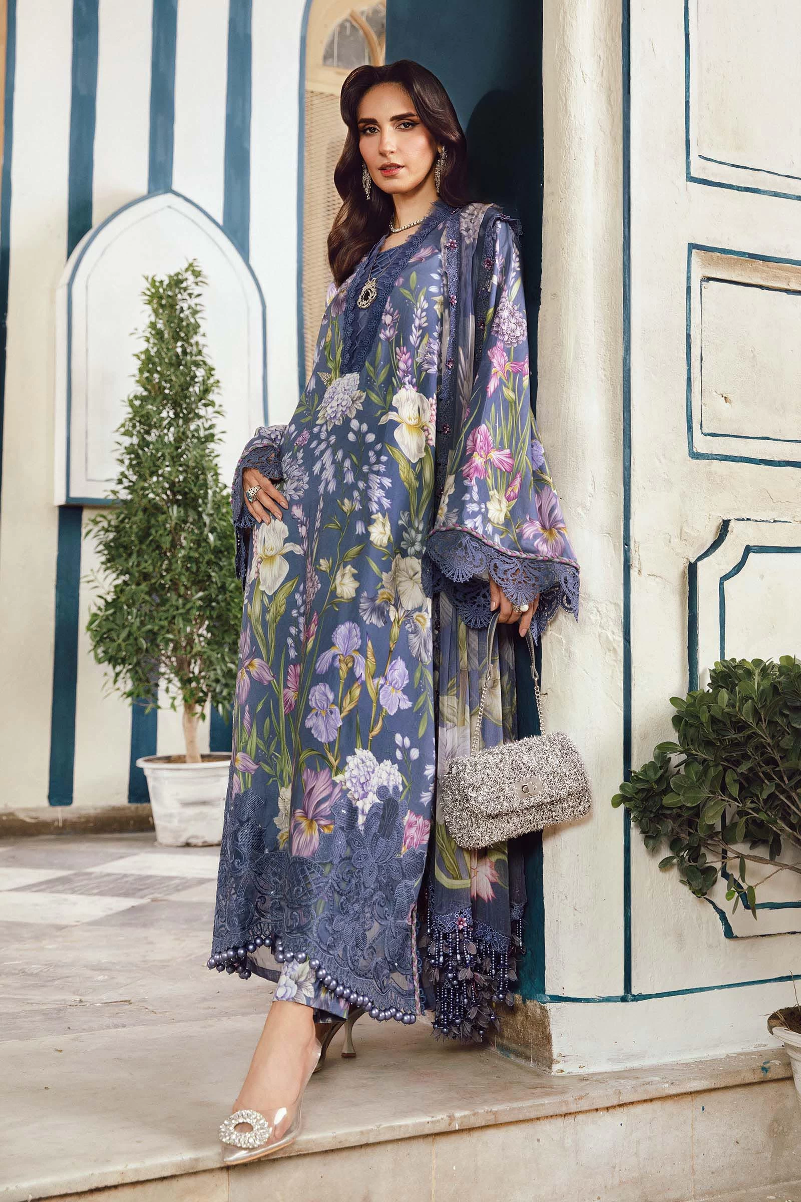 3 Piece Embroidered Cambric Suit  - MPT-2708-B