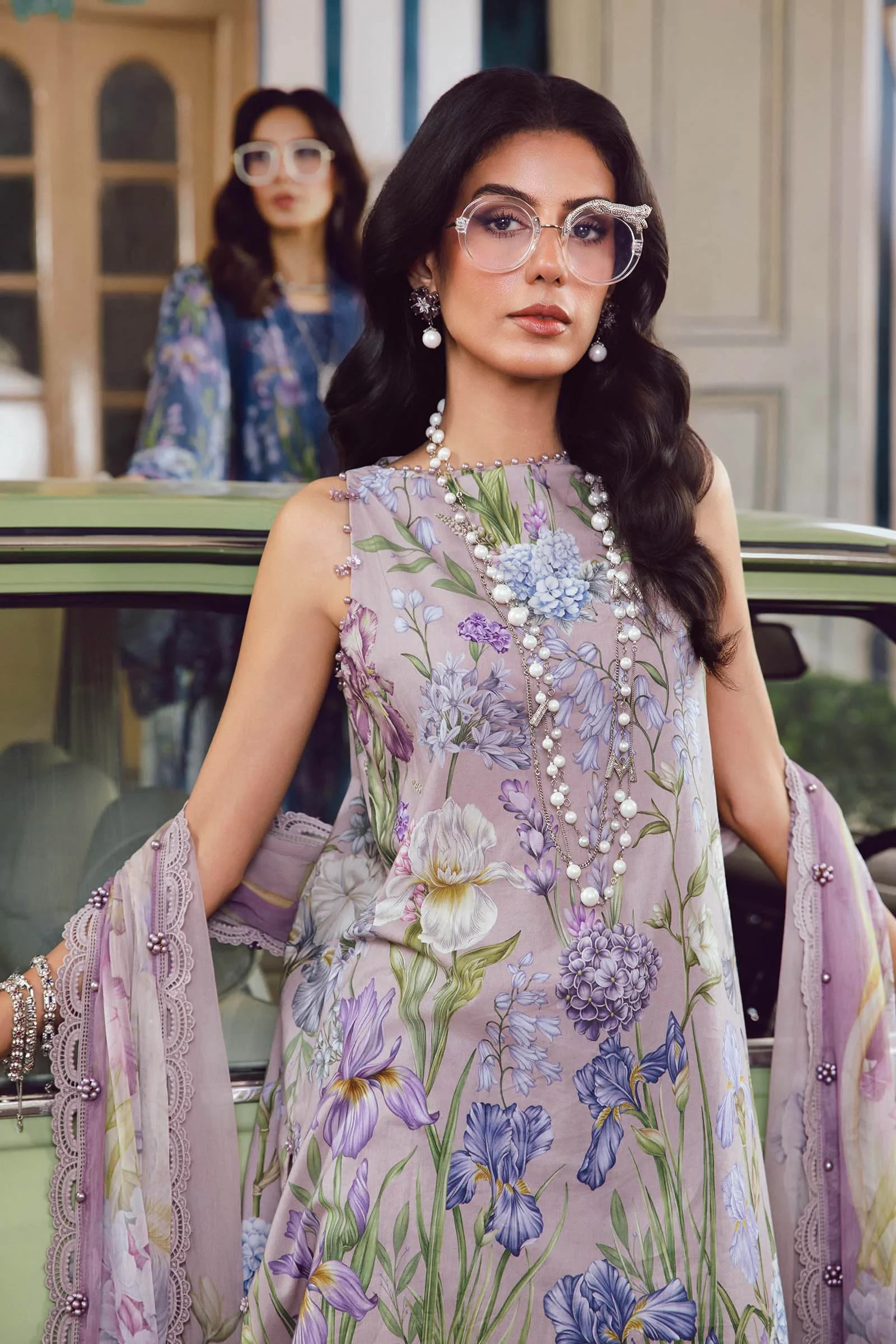 3 Piece Embroidered Cambric Suit  - MPT-2708-A