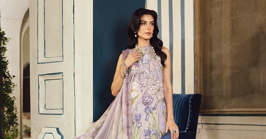 3 Piece Embroidered Cambric Suit  - MPT-2708-A