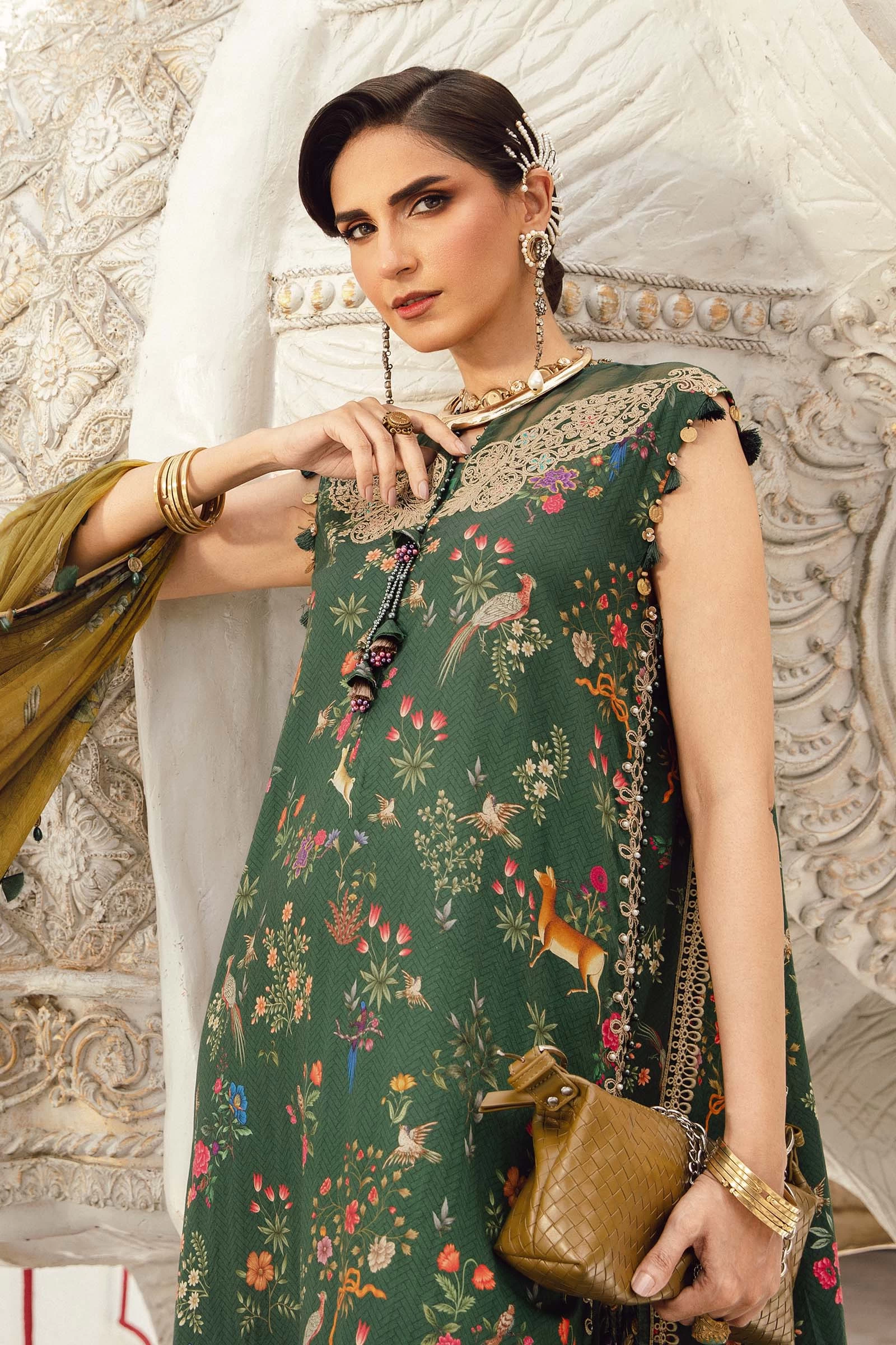 3 Piece Embroidered Linen Suit  - MPT-2707-B