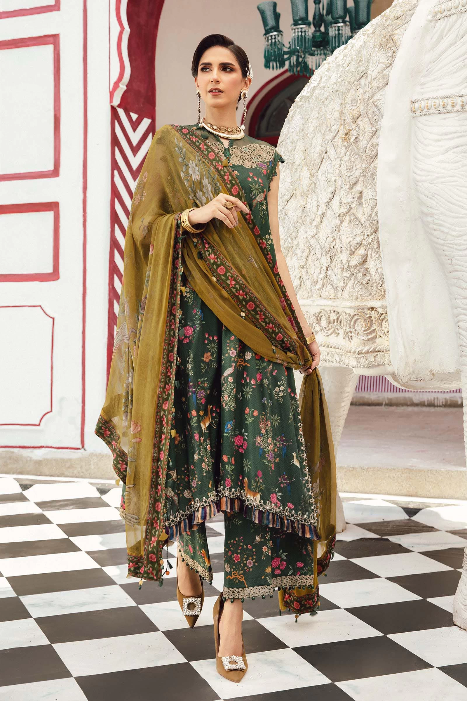 3 Piece Embroidered Linen Suit  - MPT-2707-B
