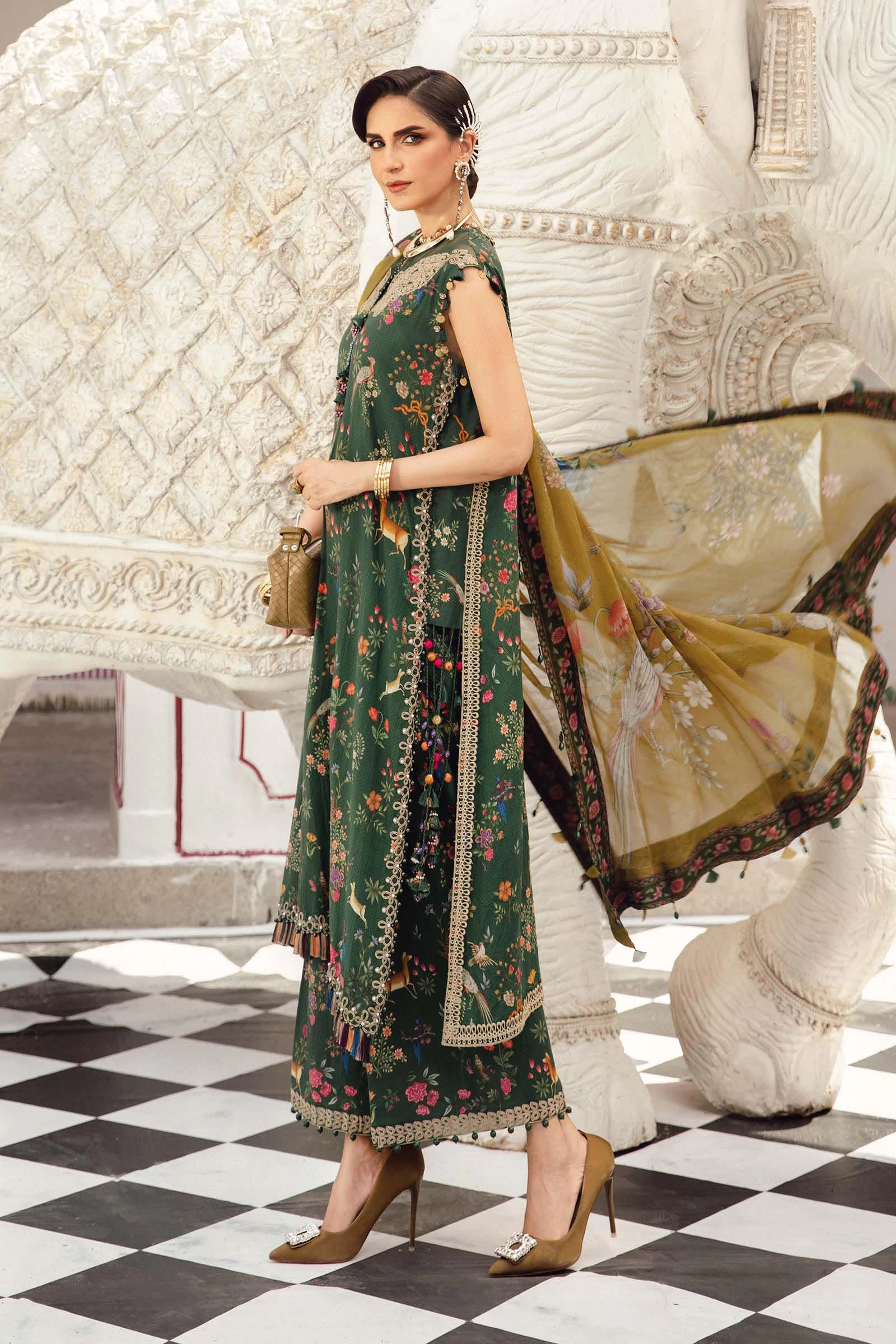3 Piece Embroidered Linen Suit  - MPT-2707-B