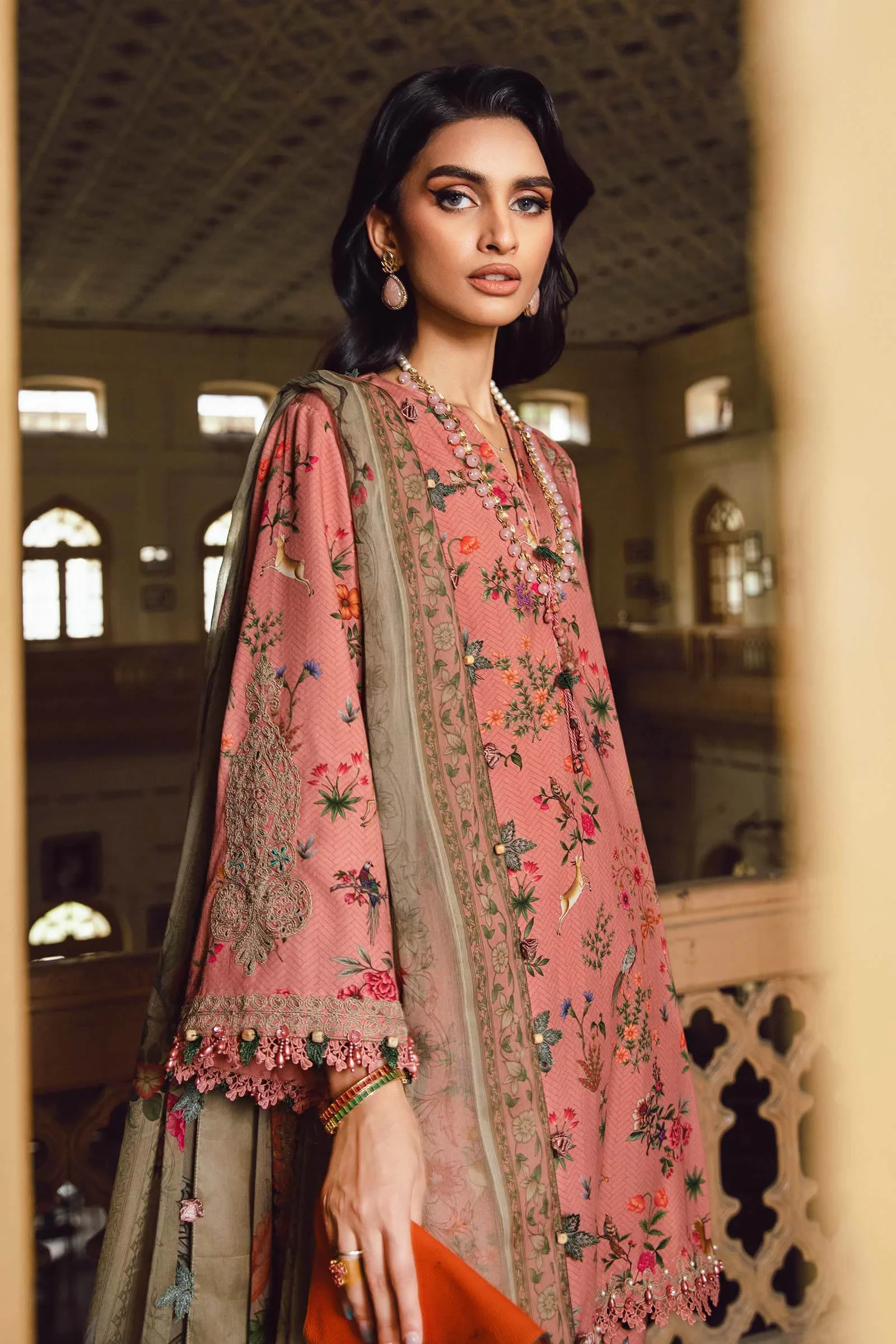 3 Piece  Embroidered Linen Suit  - MPT-2707-A