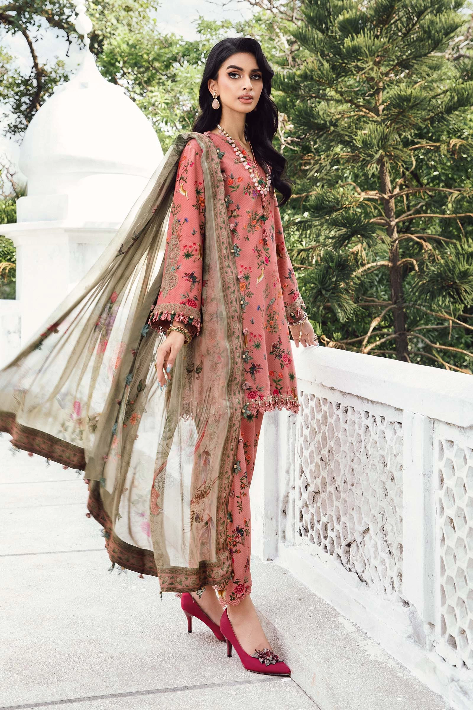 3 Piece  Embroidered Linen Suit  - MPT-2707-A