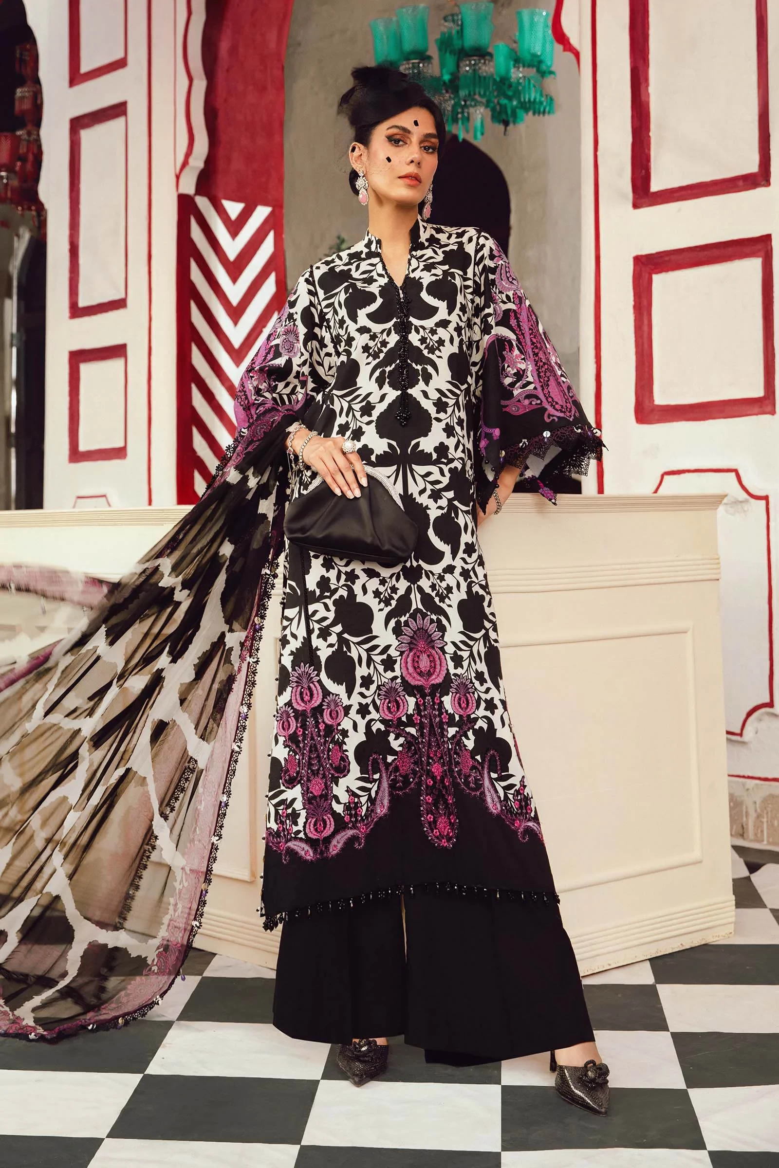 3 Piece Embroidered Cambric Suit -  MPT-2704-B