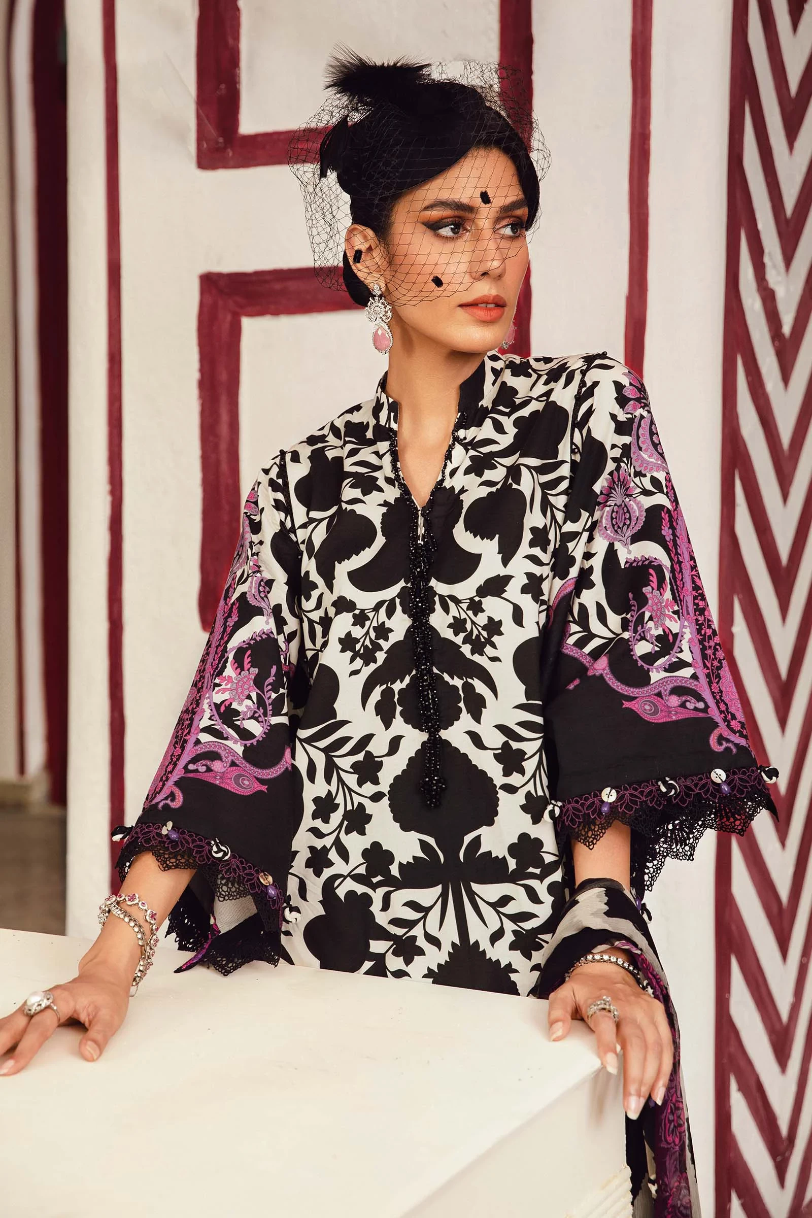 3 Piece Embroidered Cambric Suit -  MPT-2704-B