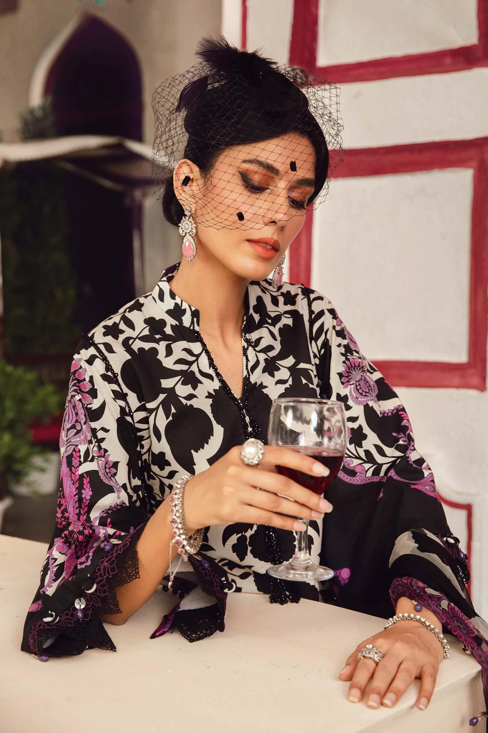 3 Piece Embroidered Cambric Suit -  MPT-2704-B