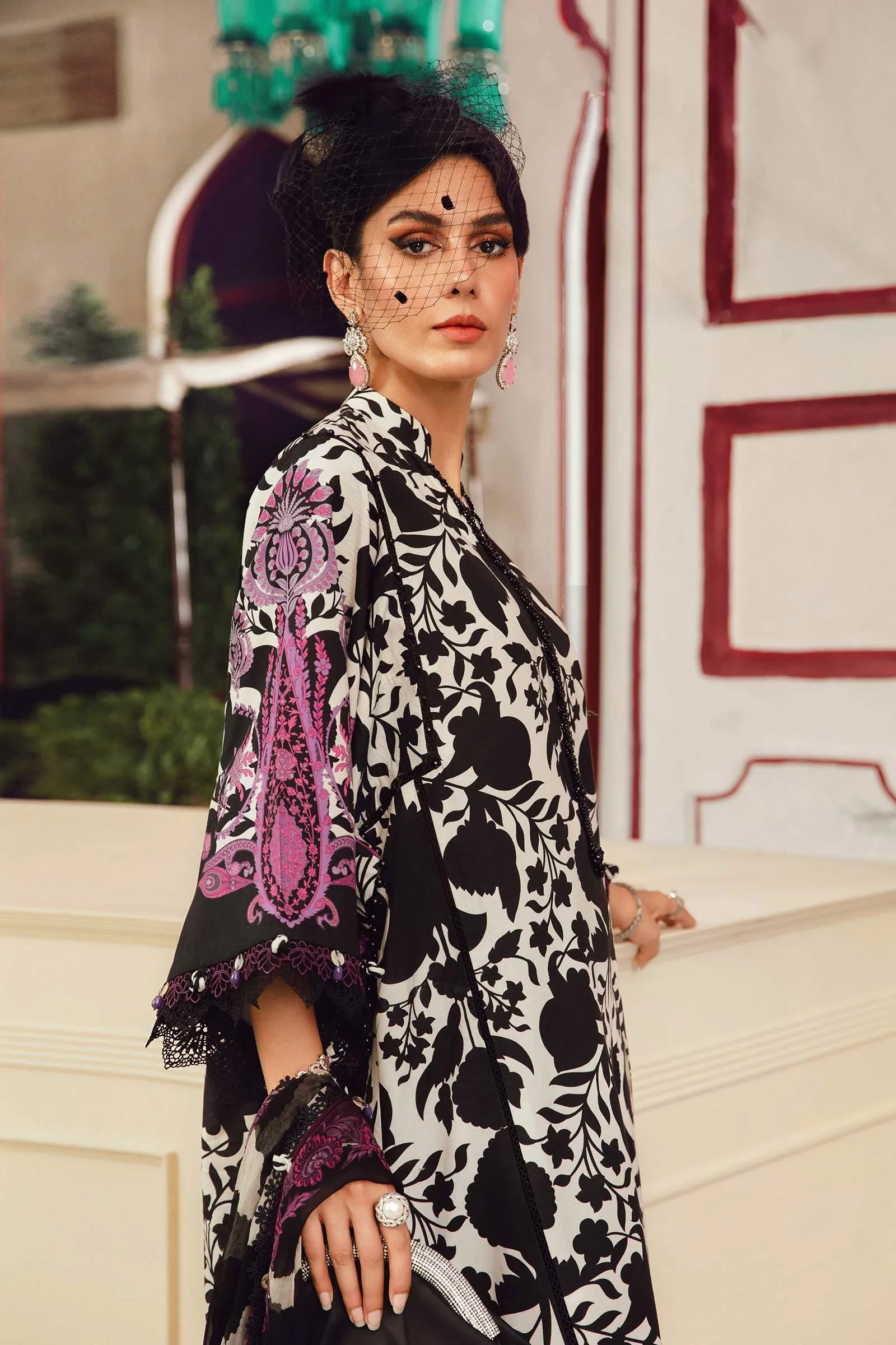 3 Piece Embroidered Cambric Suit -  MPT-2704-B