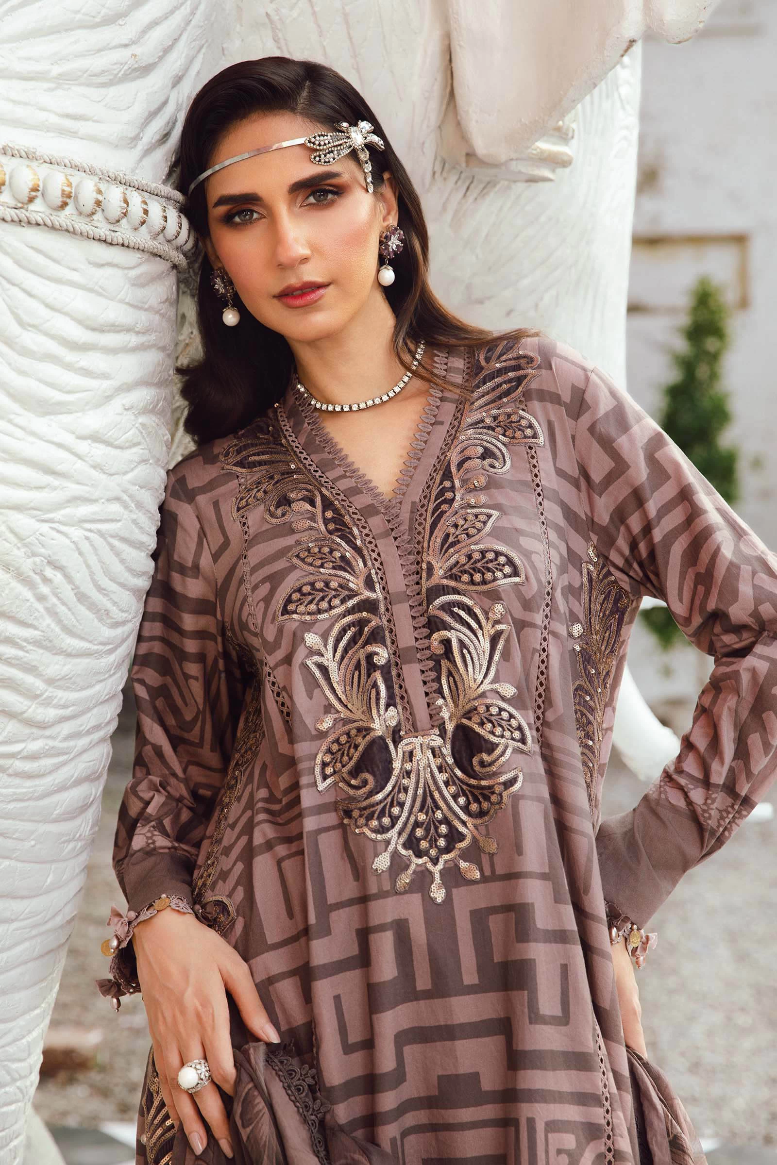 3 Piece  Embroidered Cambric Suit - MPT-2703-B