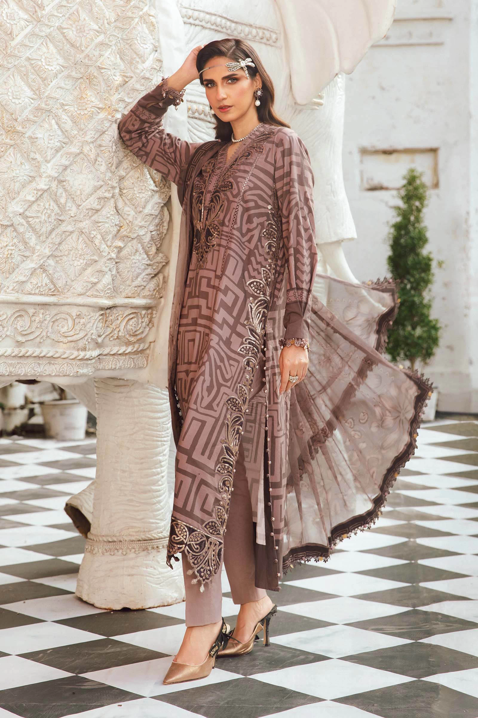 3 Piece  Embroidered Cambric Suit - MPT-2703-B