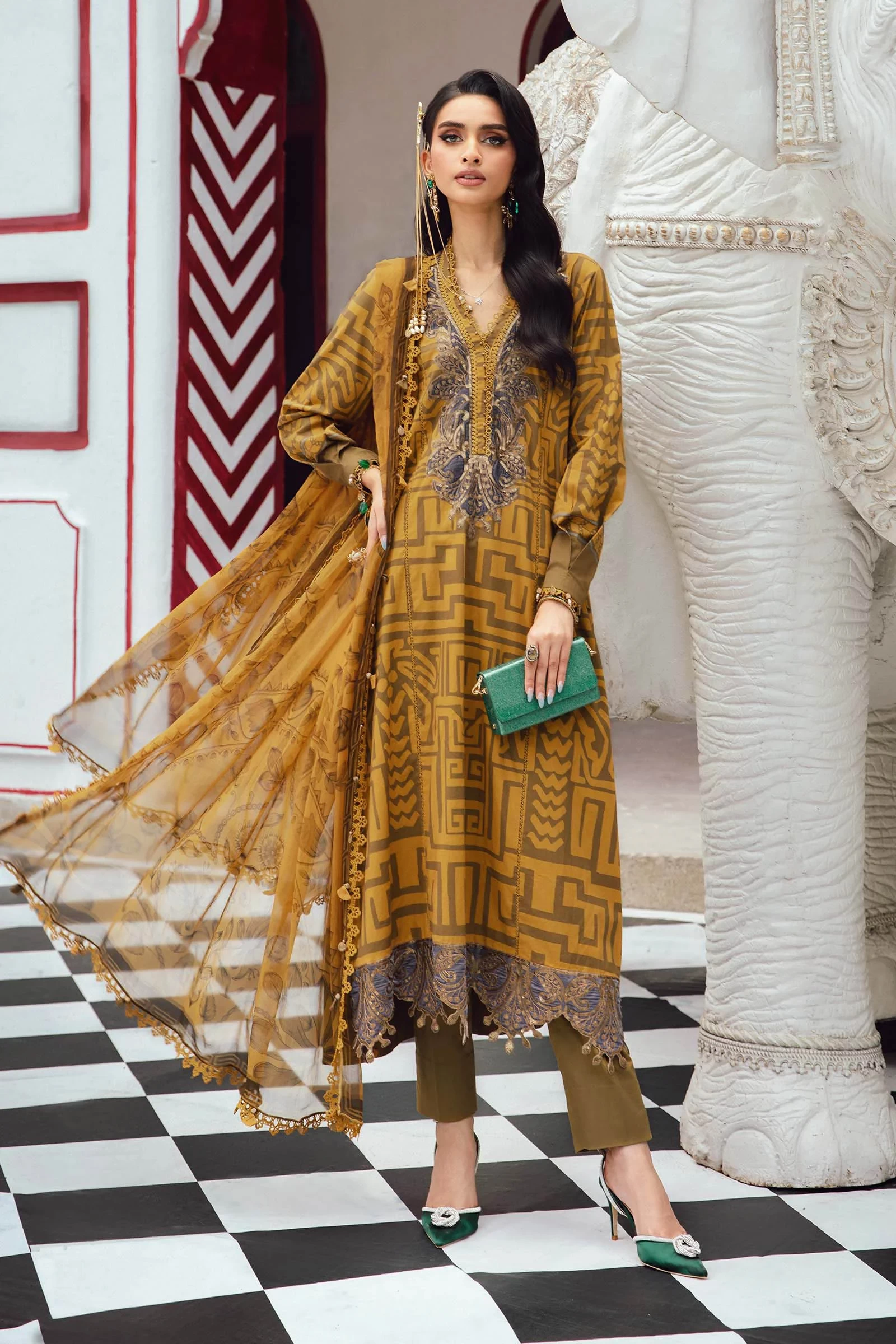 3 Piece Embroidered Cambric Suit - MPT-2703-A